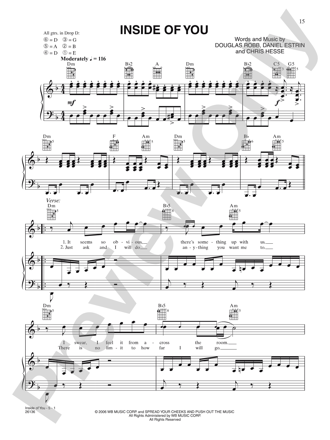 Inside Of You: Piano/Vocal/Chords