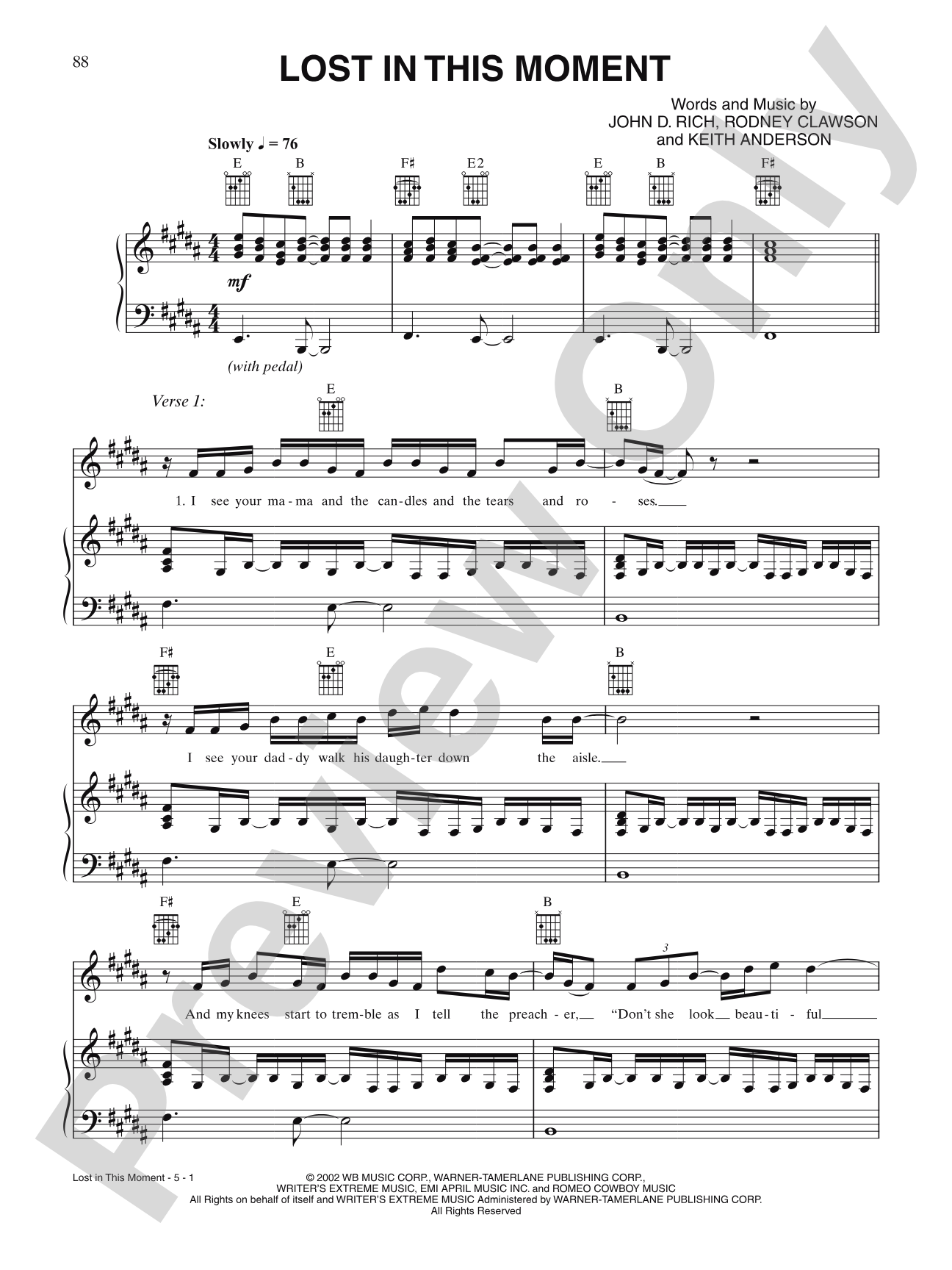 Lost In This Moment: Piano/Vocal/Chords