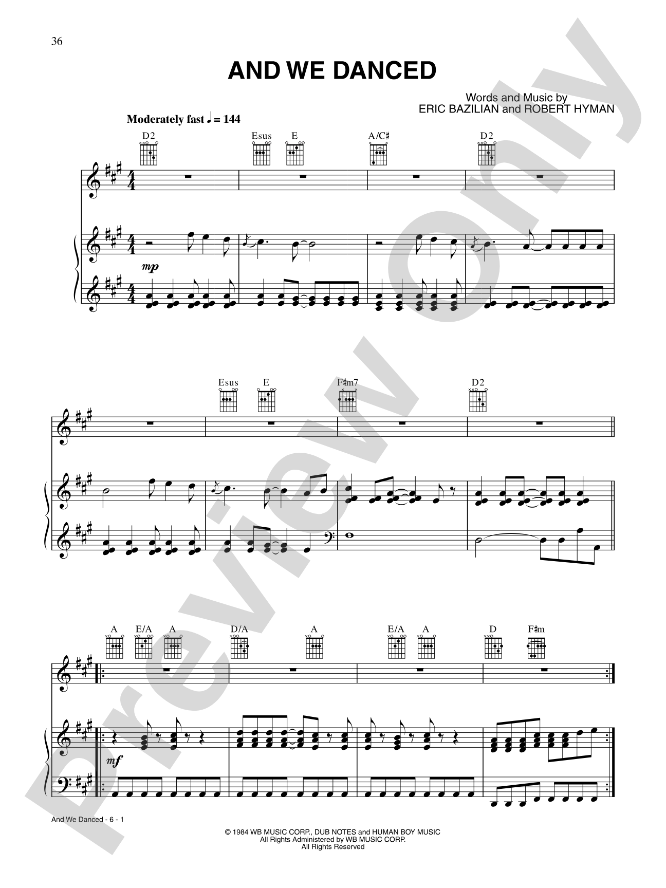 And We Danced: Piano/Vocal/Chords