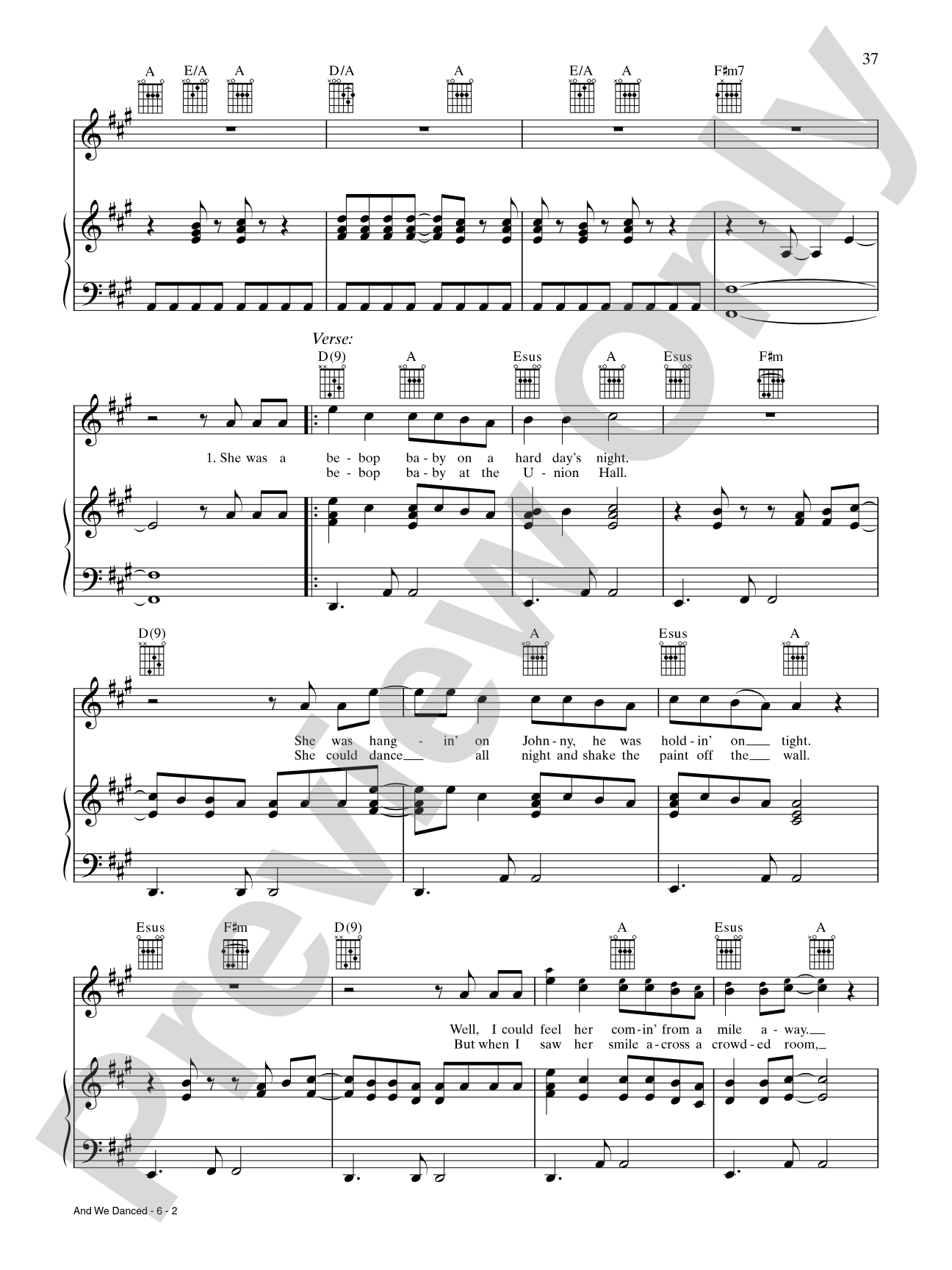 And We Danced: Piano/Vocal/Chords