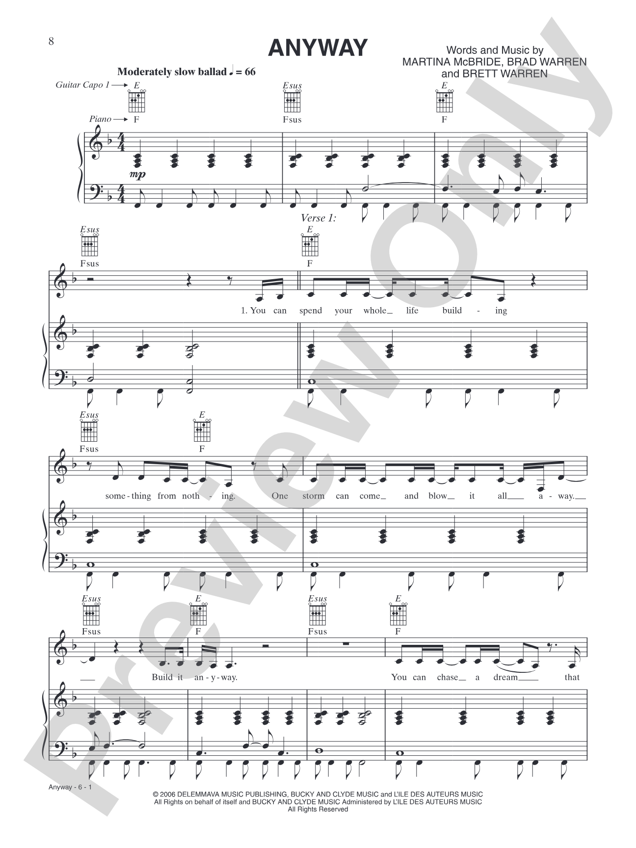 Anyway: Piano/Vocal/Chords