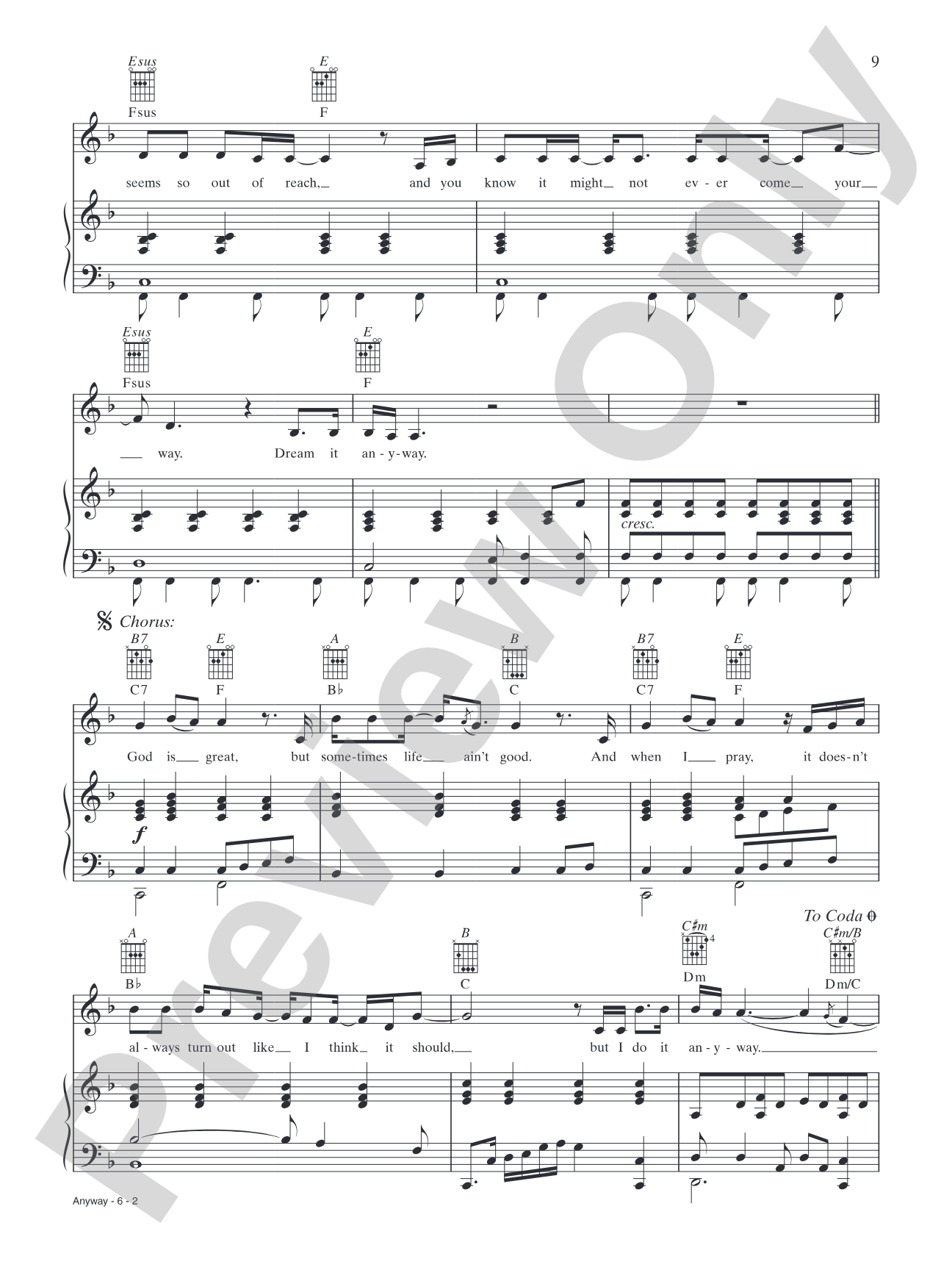 Anyway: Piano/Vocal/Chords