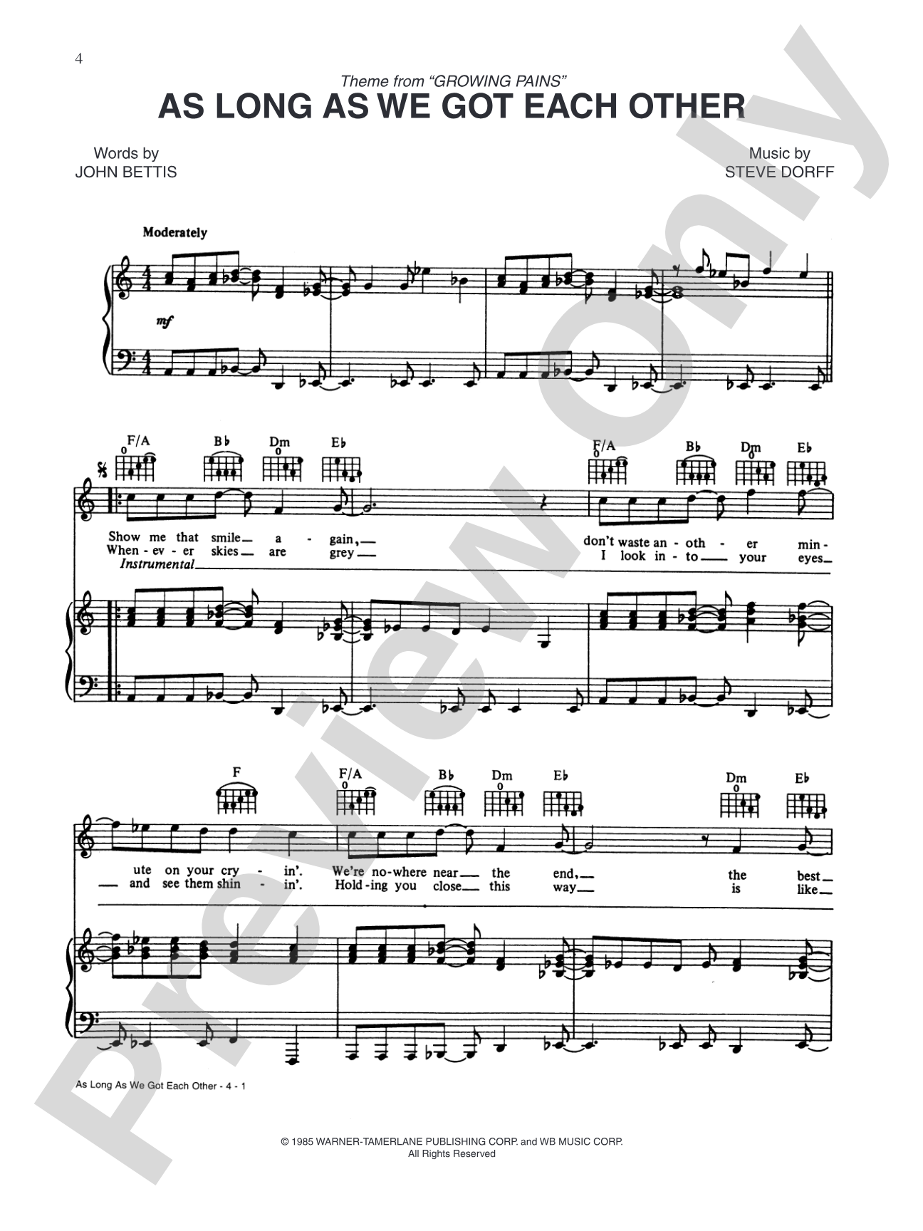 As Long As We Got Each Other (From "Growing Pains"): Piano/Vocal/Chords