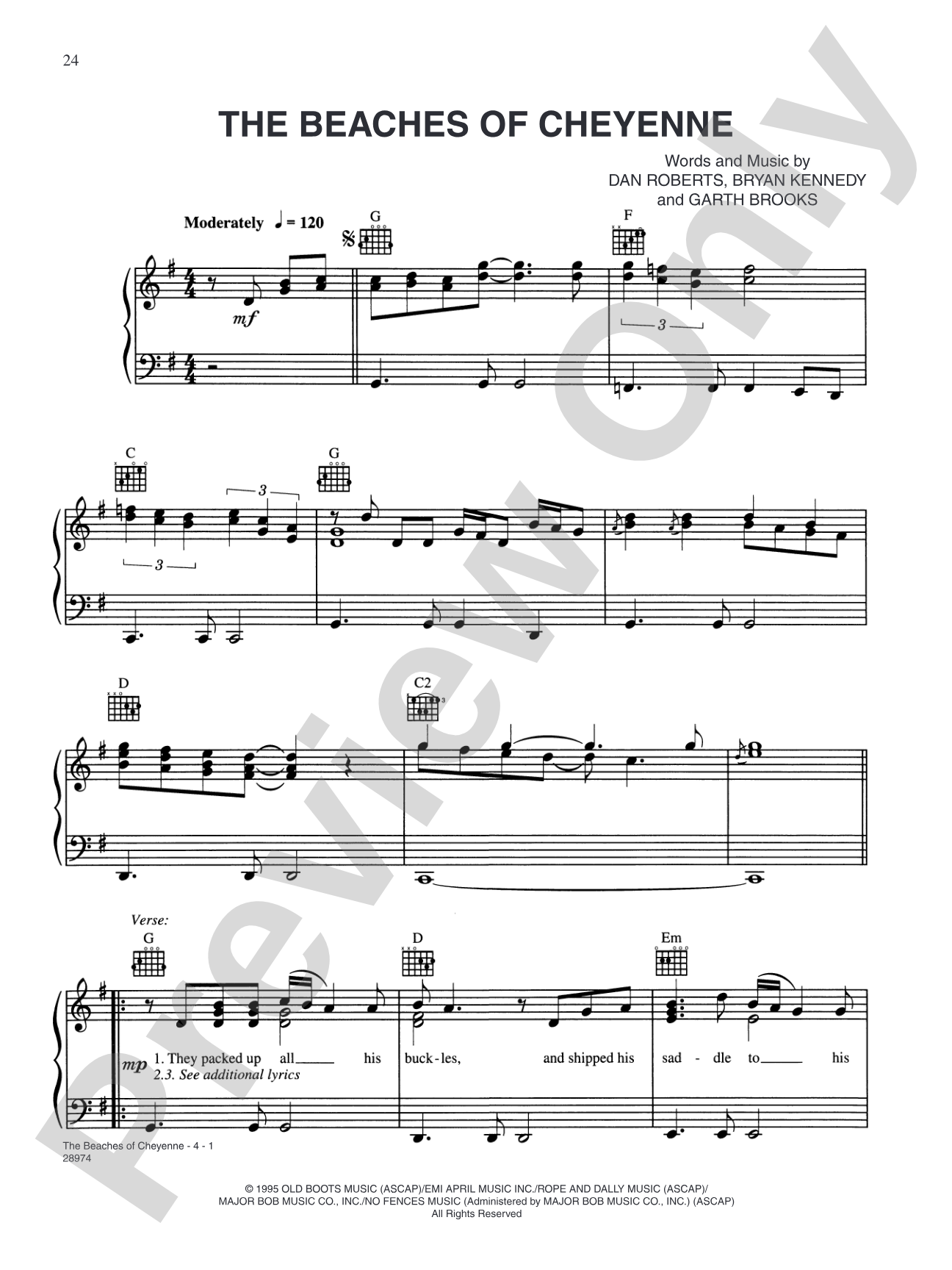 Beaches of Cheyenne: Piano/Vocal/Chords