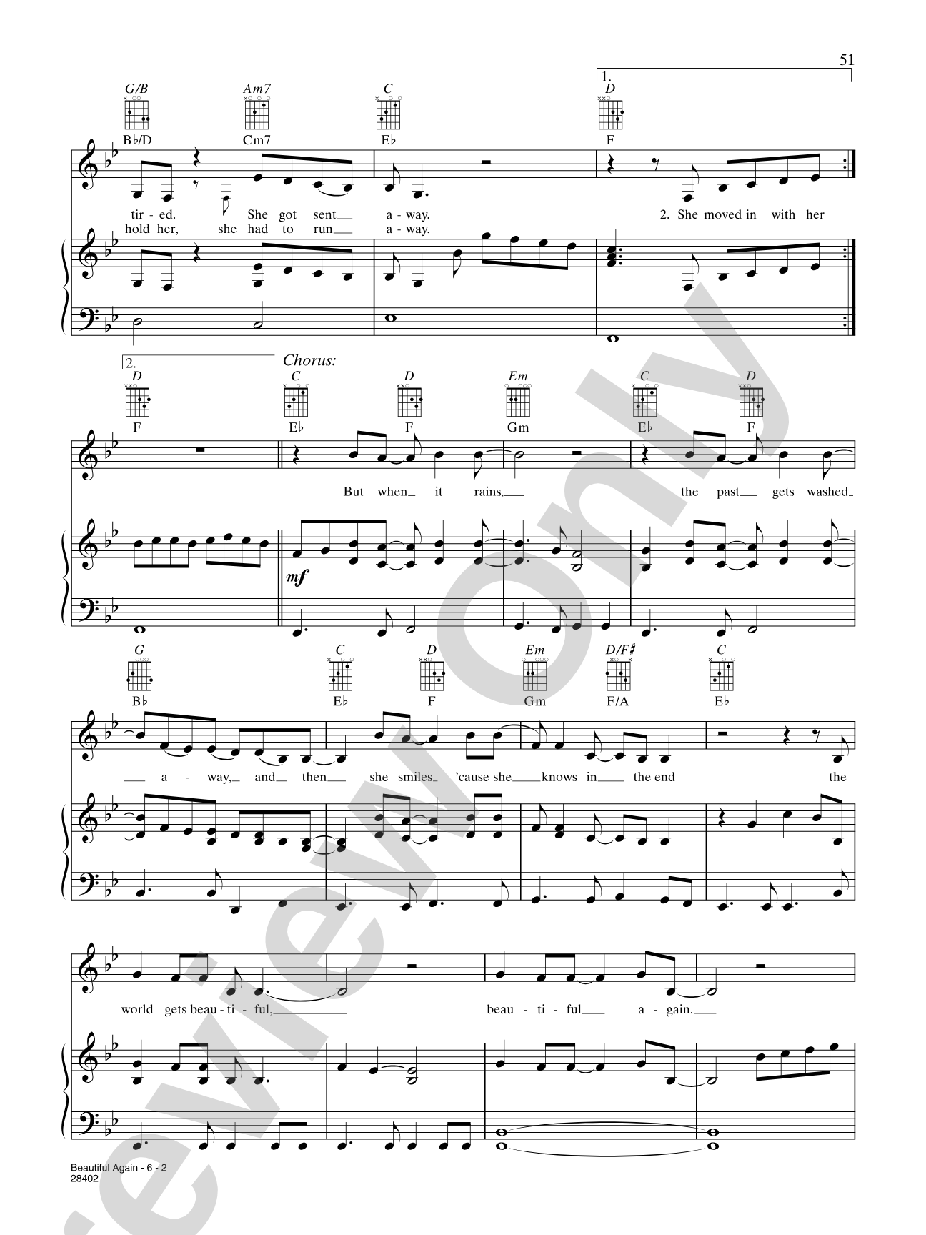 Beautiful Again: Piano/Vocal/Chords