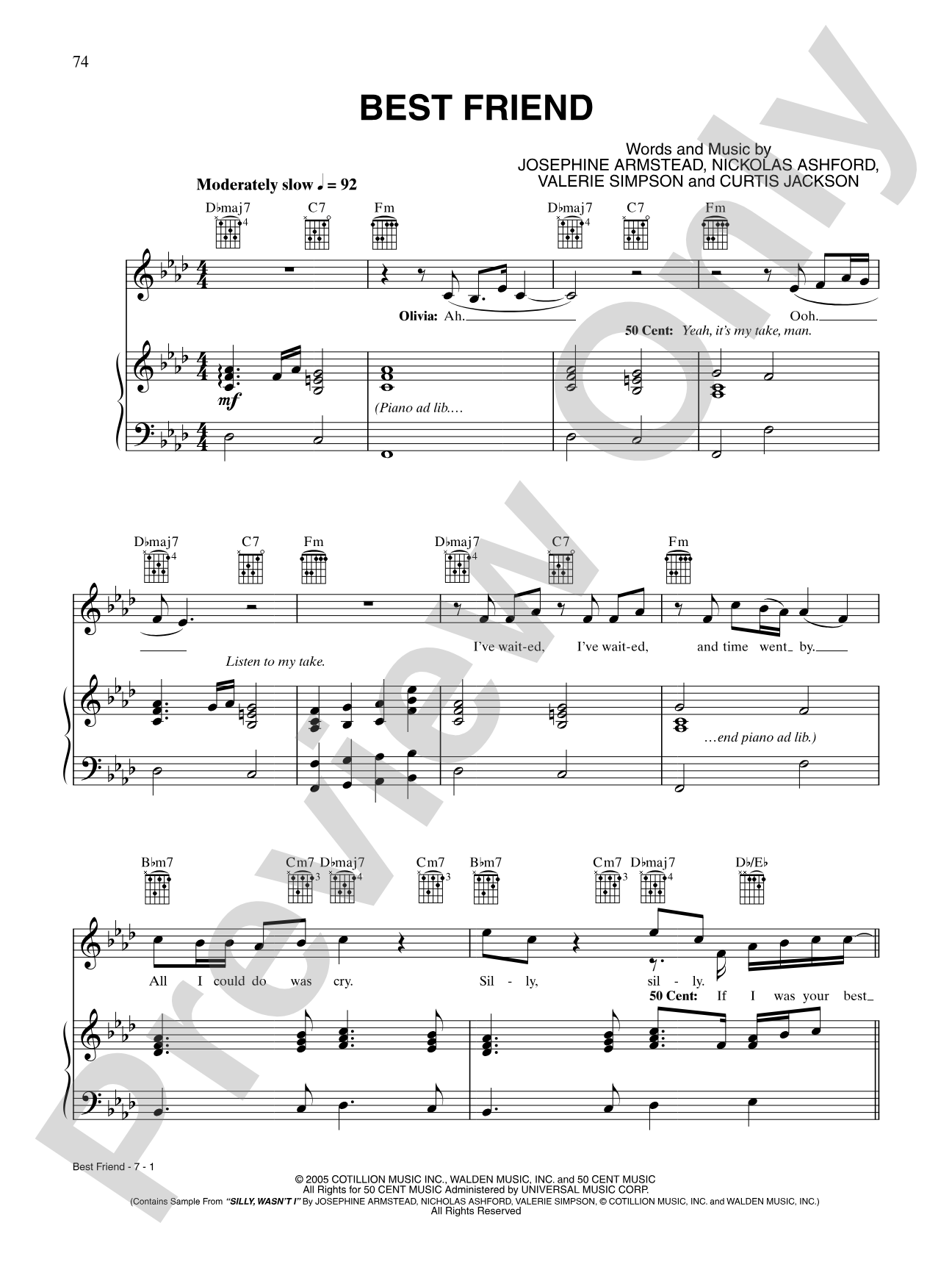 Best Friend: Piano/Vocal/Chords