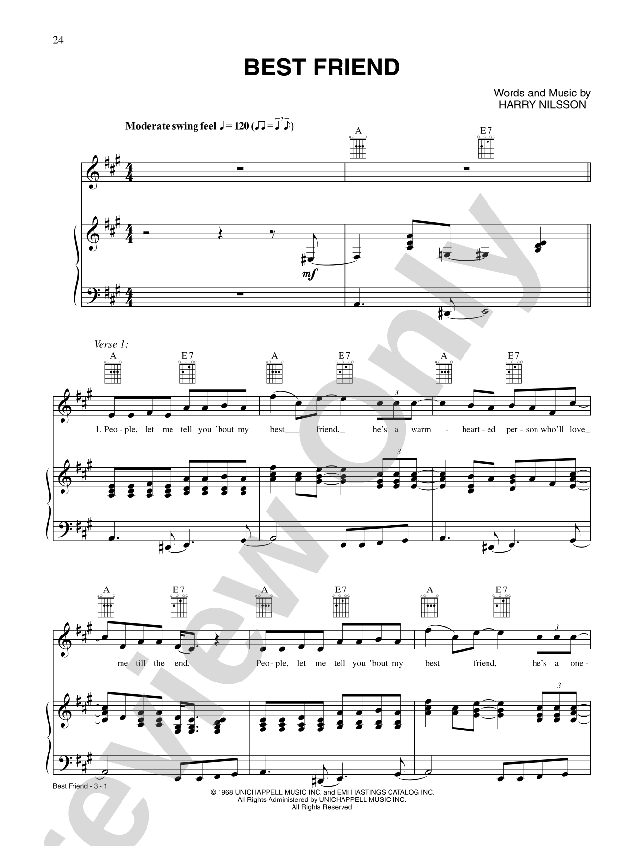 Best Friend (From "The Courtship of Eddie's Father"): Piano/Vocal/Chords