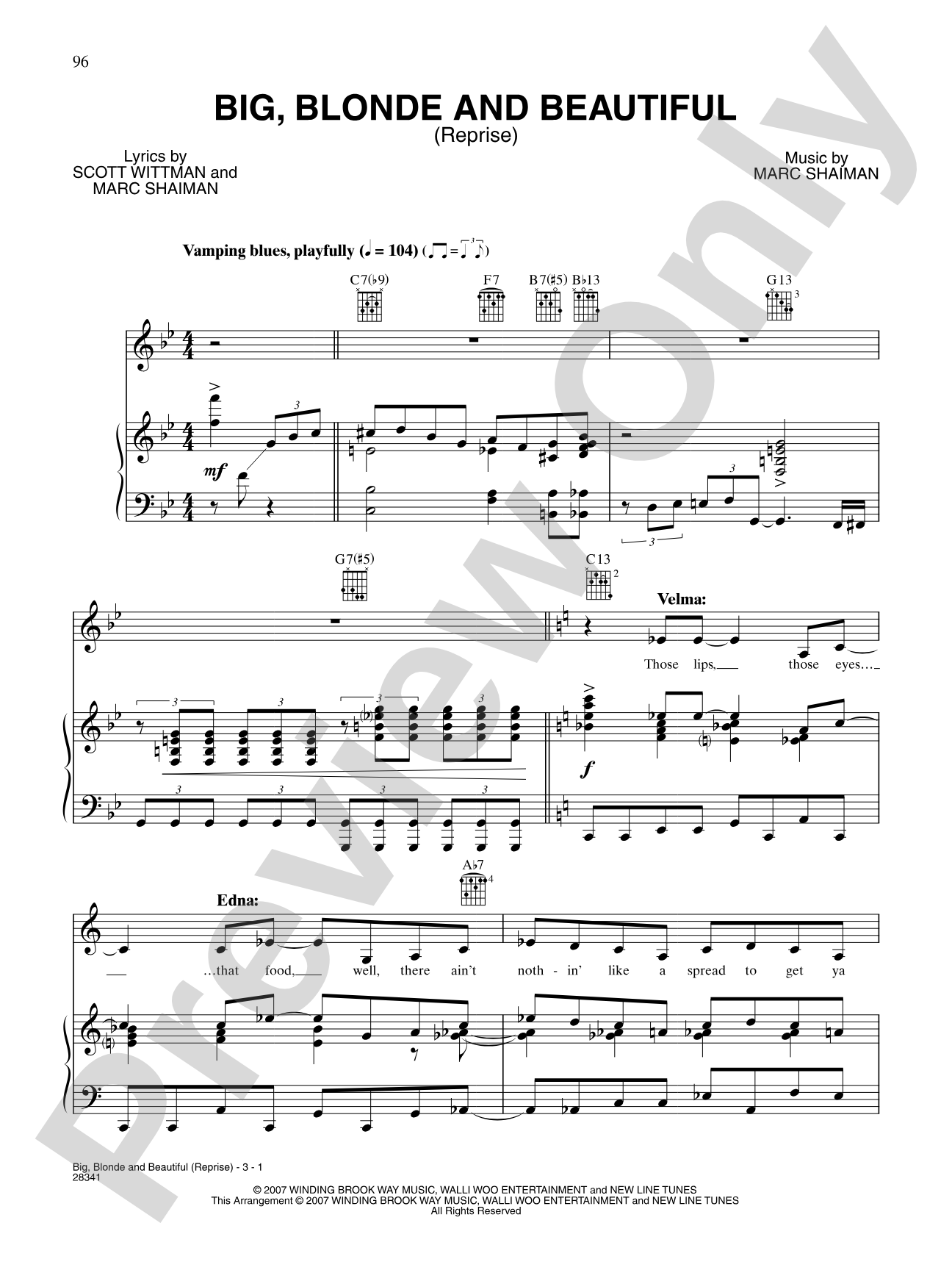 Big, Blonde and Beautiful (Reprise) (From "Hairspray"): Piano/Vocal/Chords