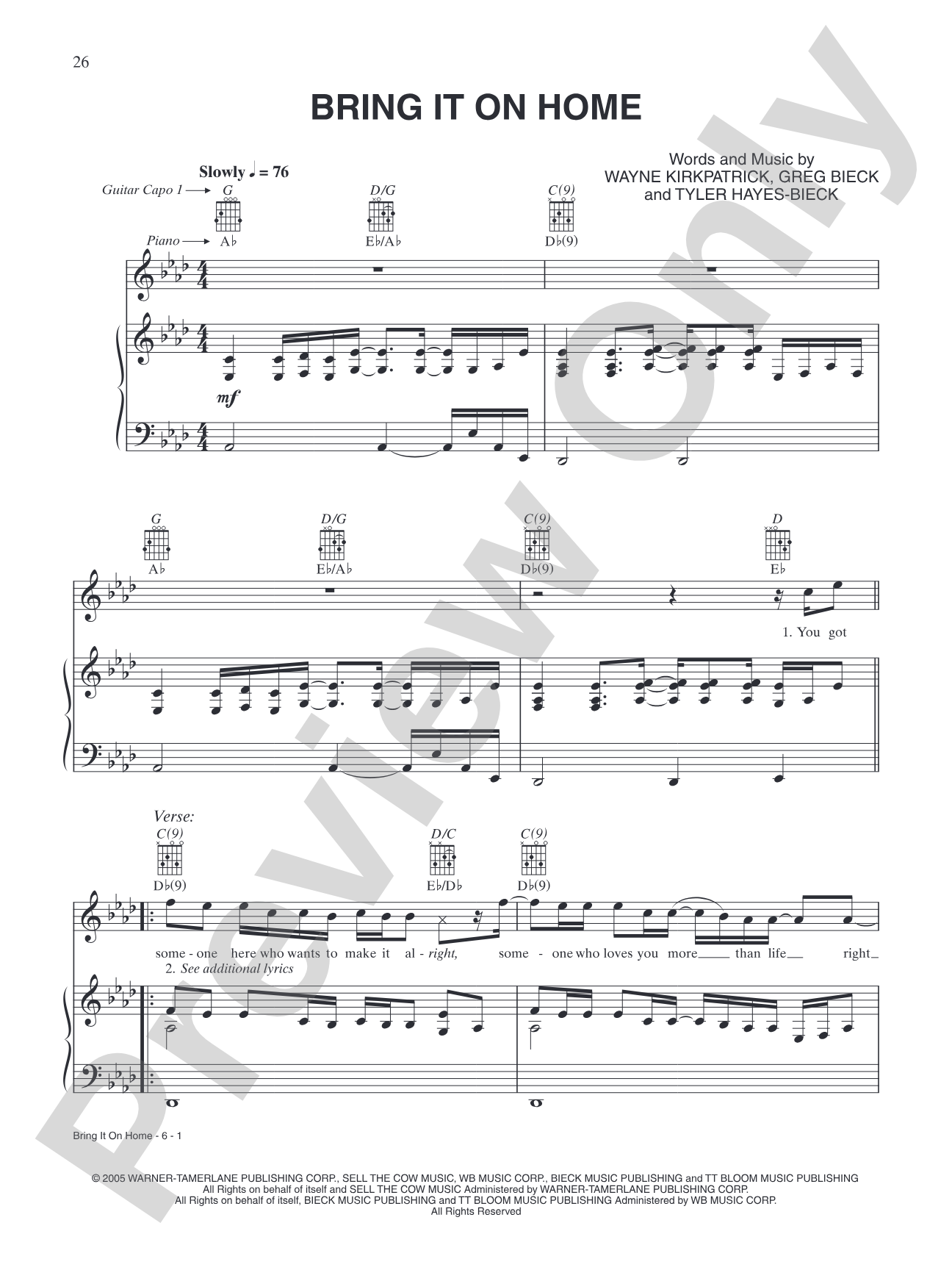 Bring It on Home: Piano/Vocal/Chords