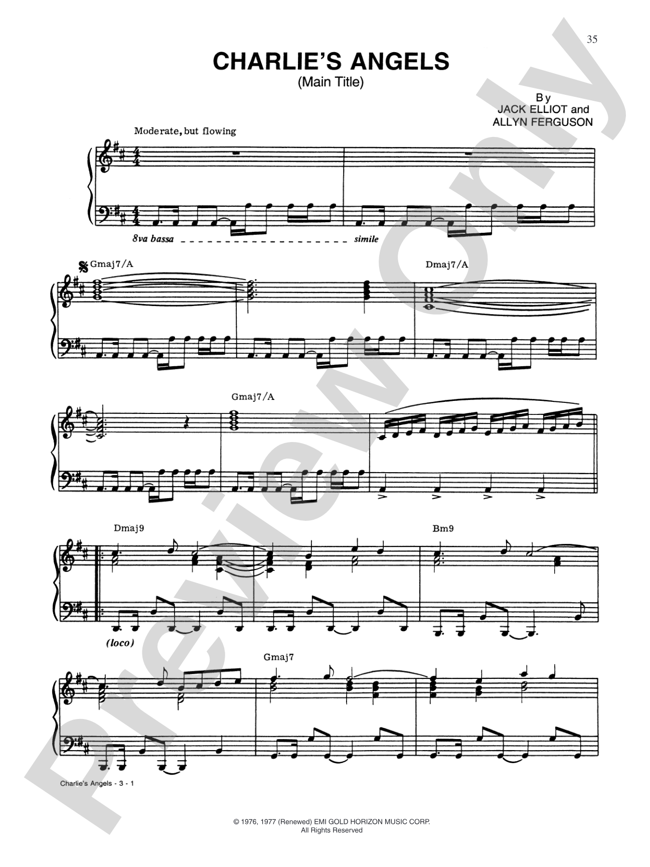 Charlie's Angels (Main Theme): Piano/Vocal/Chords