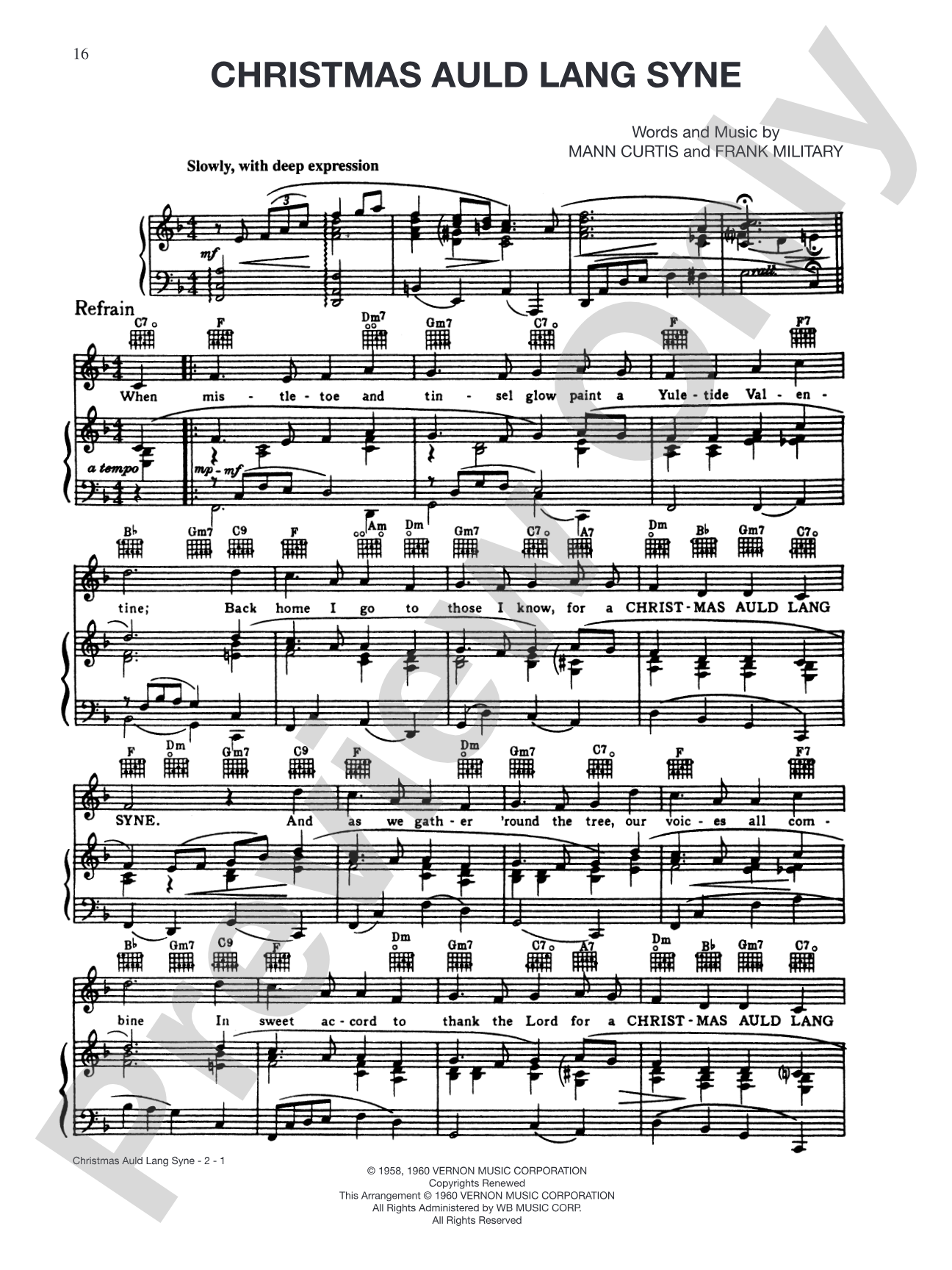 Christmas Auld Lang Syne: Piano/Vocal/Chords