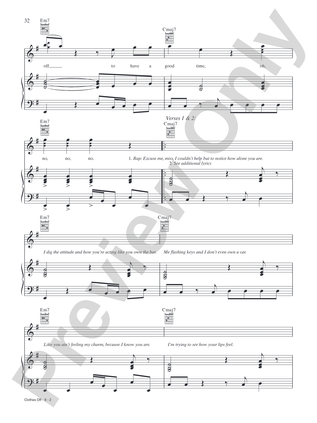 Clothes Off: Piano/Vocal/Chords