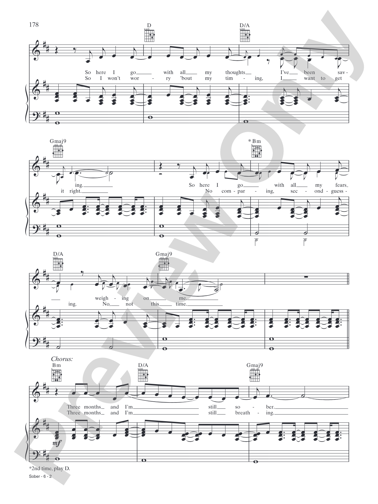 Sober: Piano/Vocal/Chords