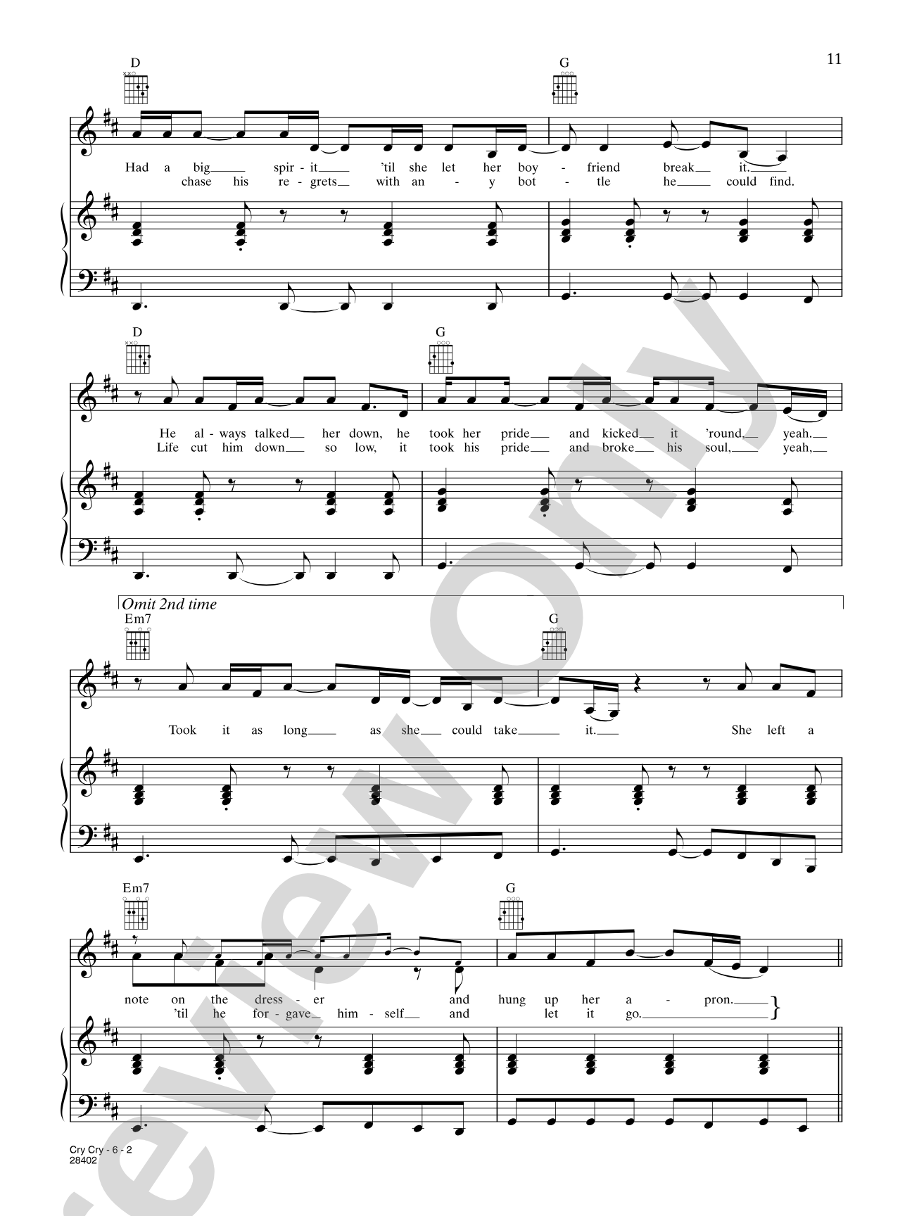 Cry Cry ('Til the Sun Shines): Piano/Vocal/Chords