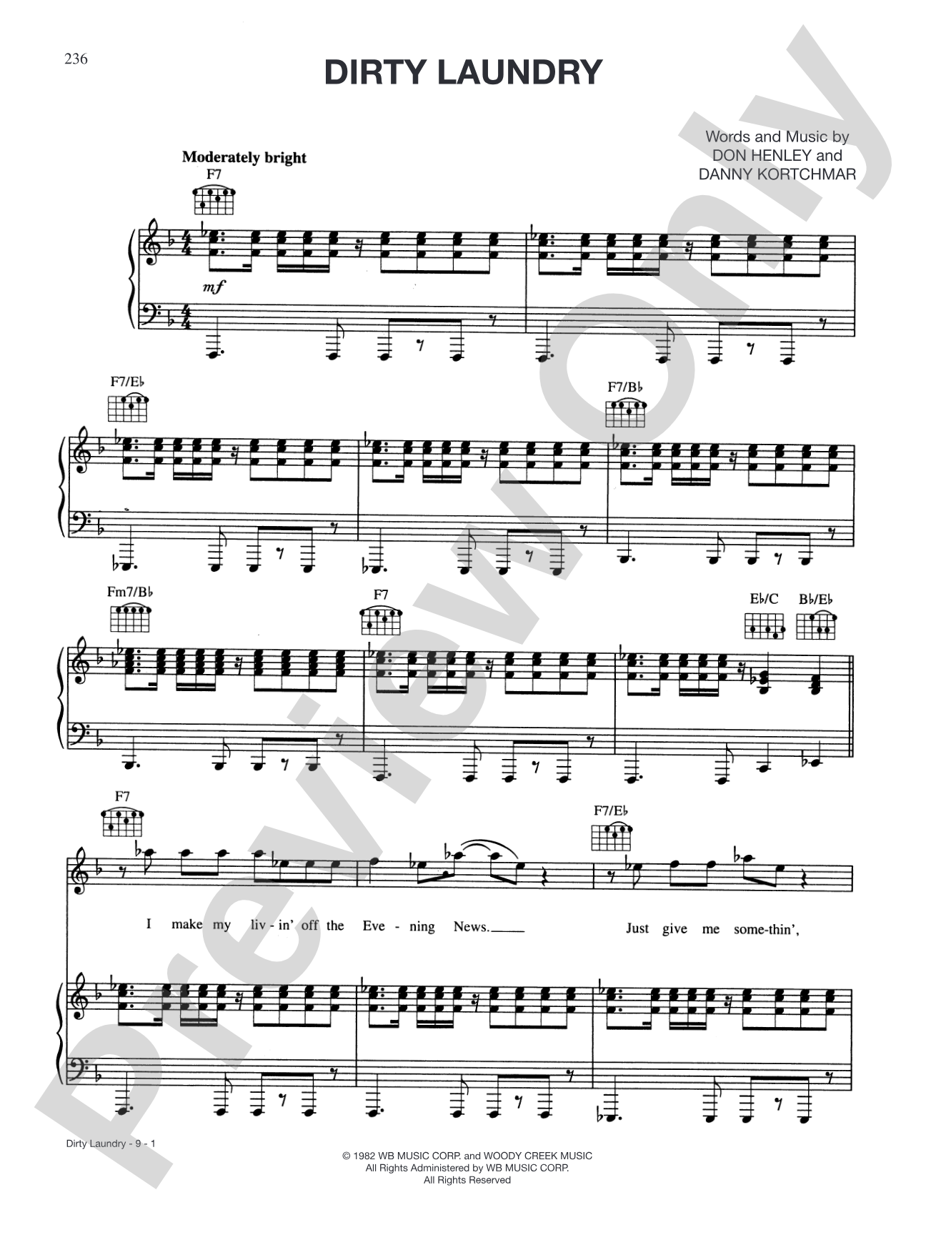 Dirty Laundry: Piano/Vocal/Chords