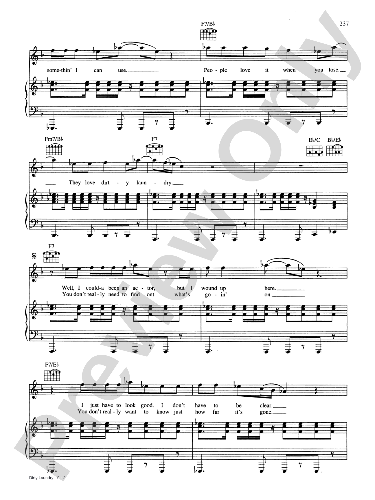 Dirty Laundry: Piano/Vocal/Chords
