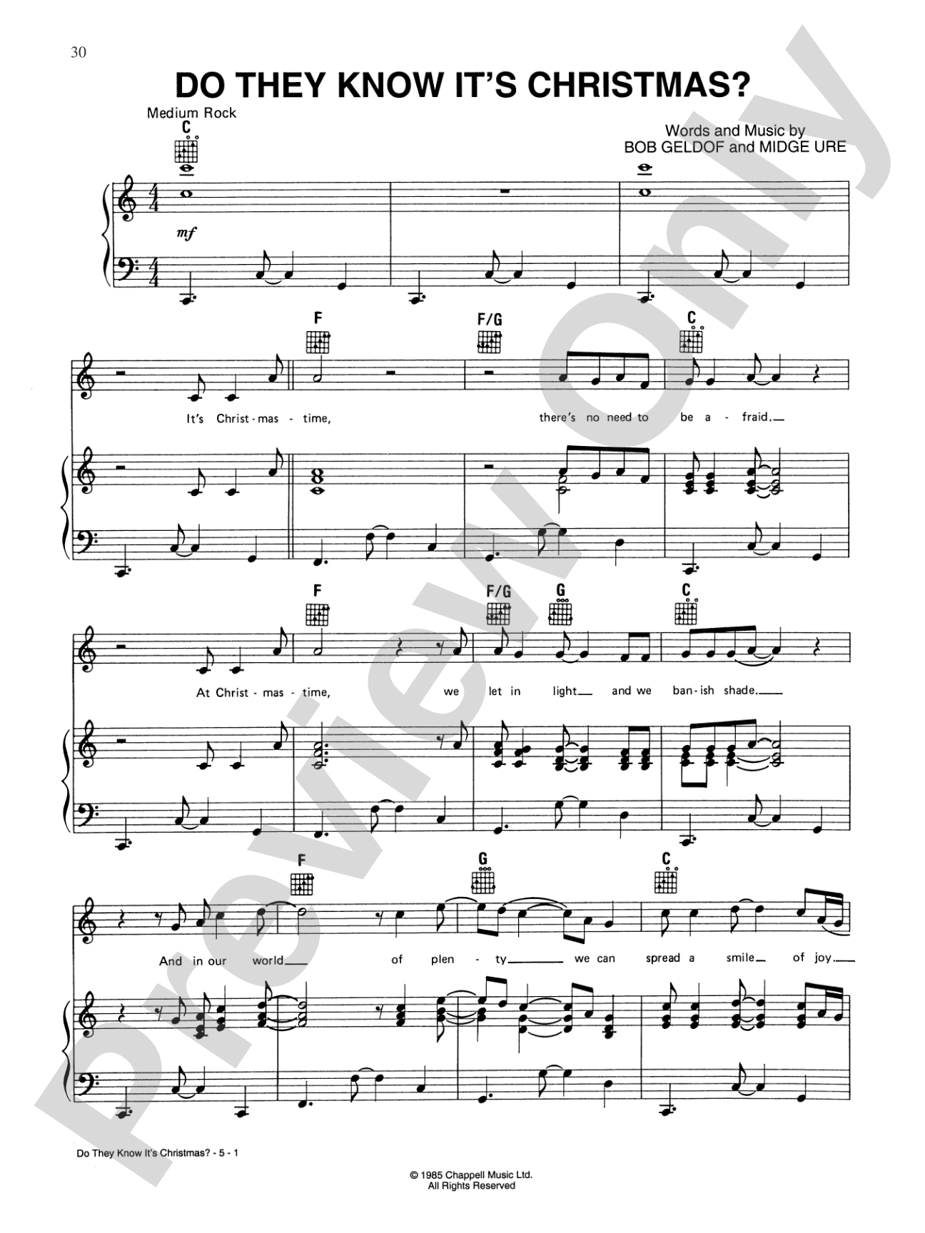 Do They Know It's Christmas? (Feed the World): Piano/Vocal/Chords