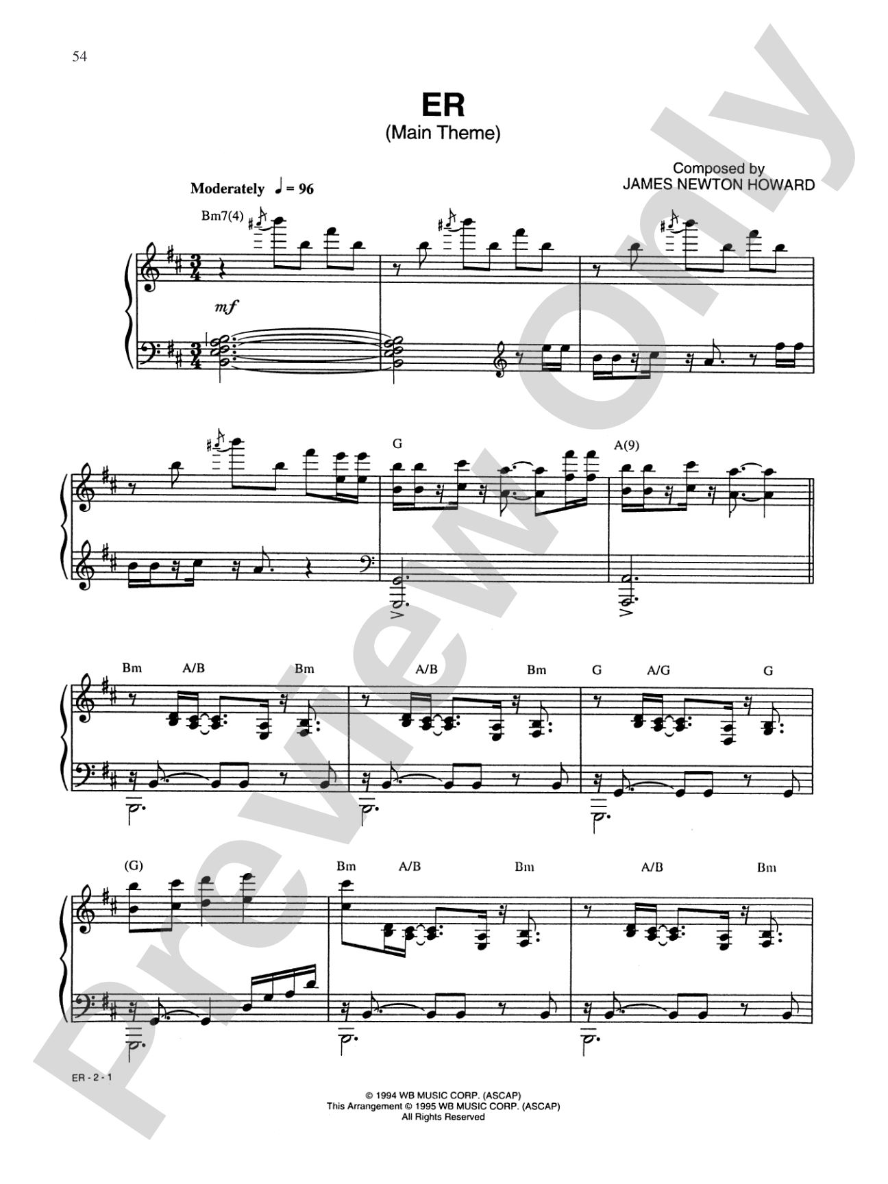 E.R. (Main Theme): Piano/Vocal/Chords