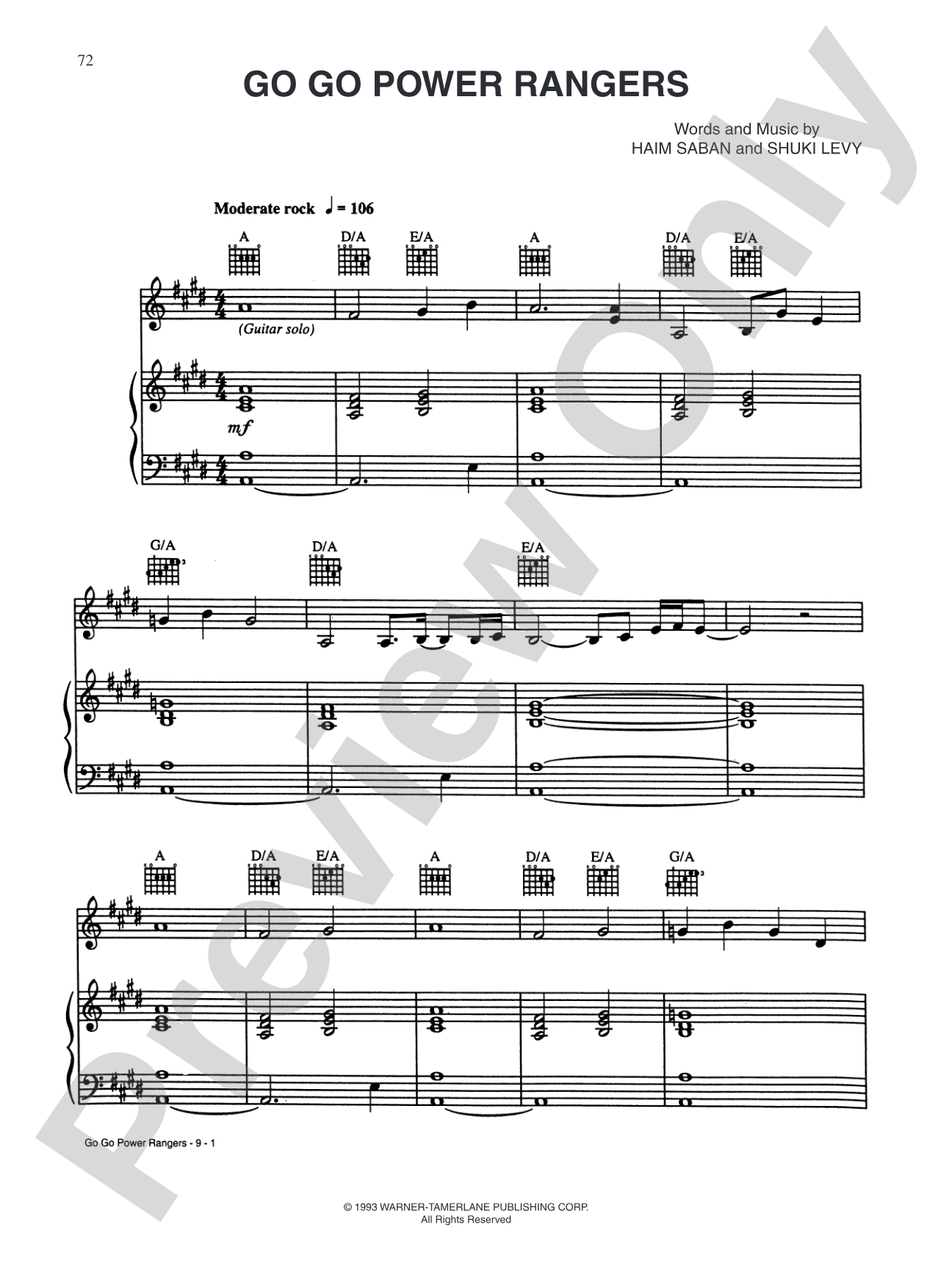 Go Go Power Rangers: Piano/Vocal/Chords