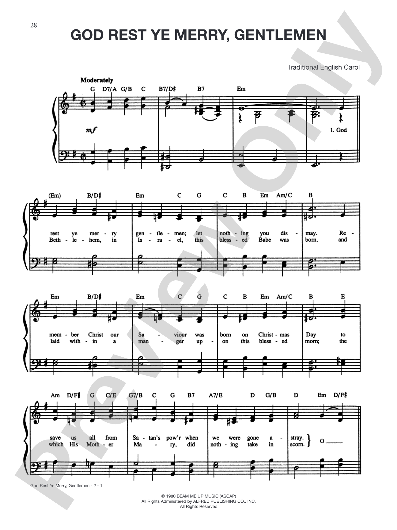 God Rest Ye Merry, Gentlemen: Piano/Vocal/Chords