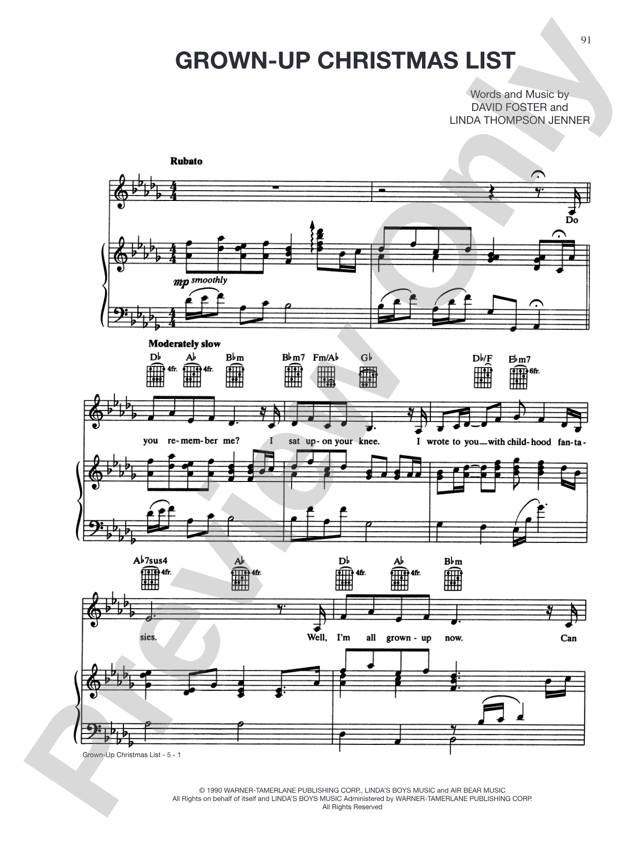 Grown-Up Christmas List: Piano/Vocal/Chords