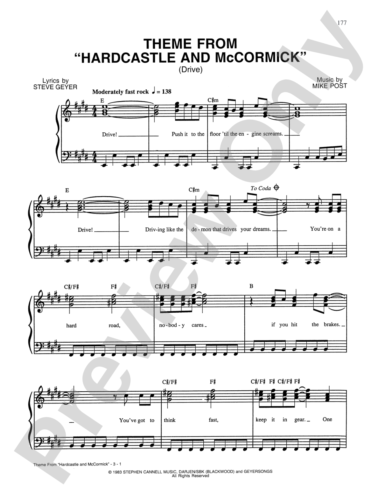 Hardcastle & McCormick (Cues): Piano/Vocal/Chords