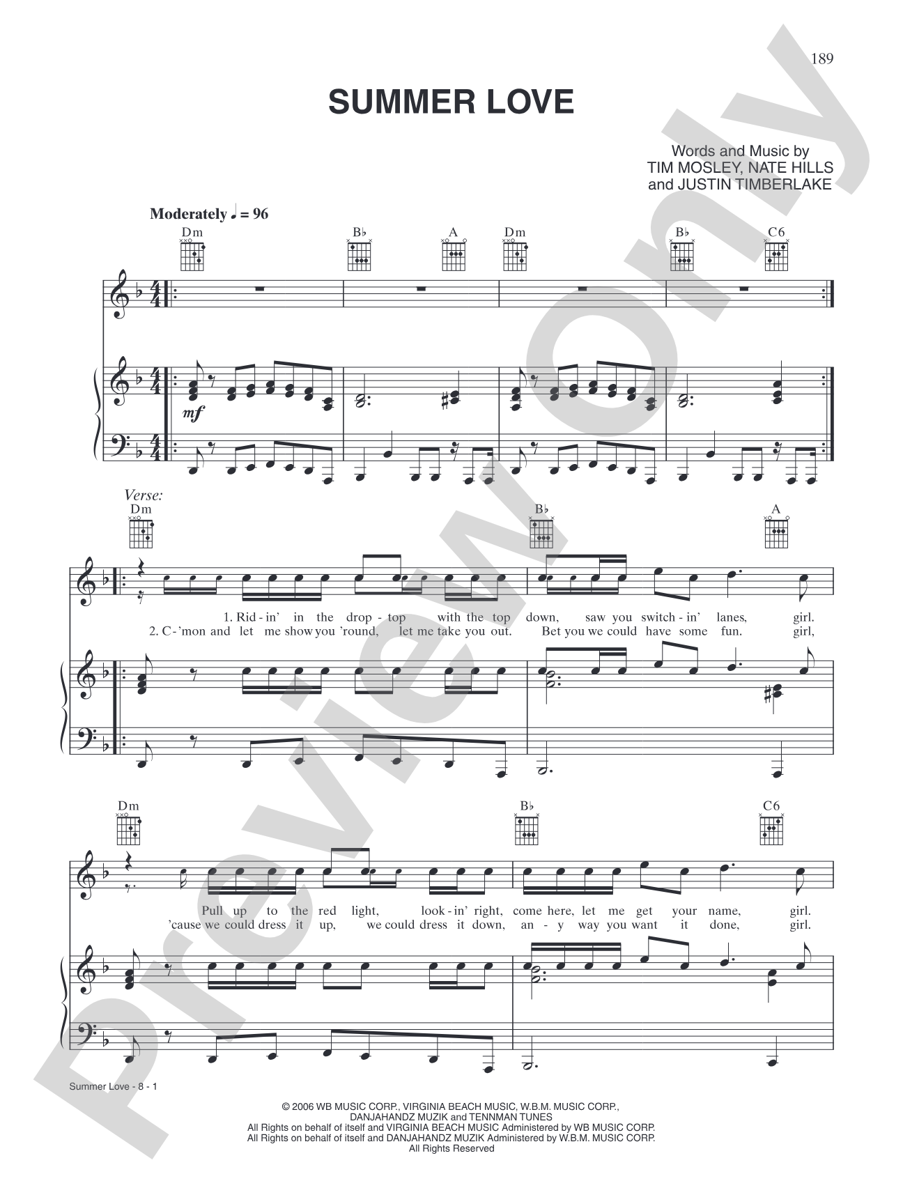 Summer Love: Piano/Vocal/Chords