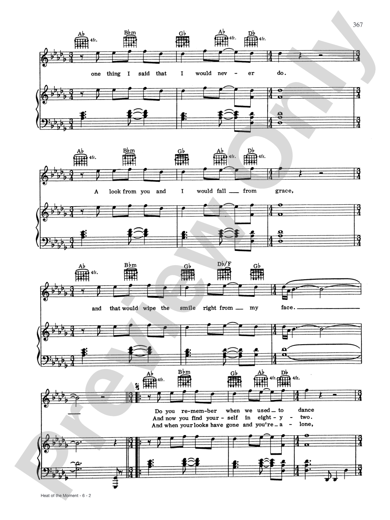 Heat of the Moment: Piano/Vocal/Chords