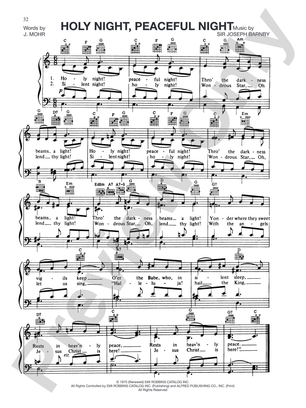Holy Night, Peaceful Night: Piano/Vocal/Chords