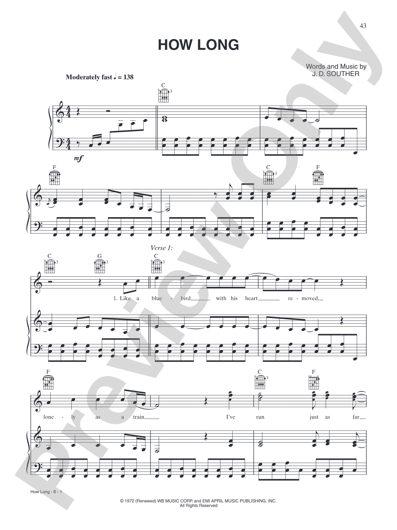 How Long: Piano/Vocal/Chords