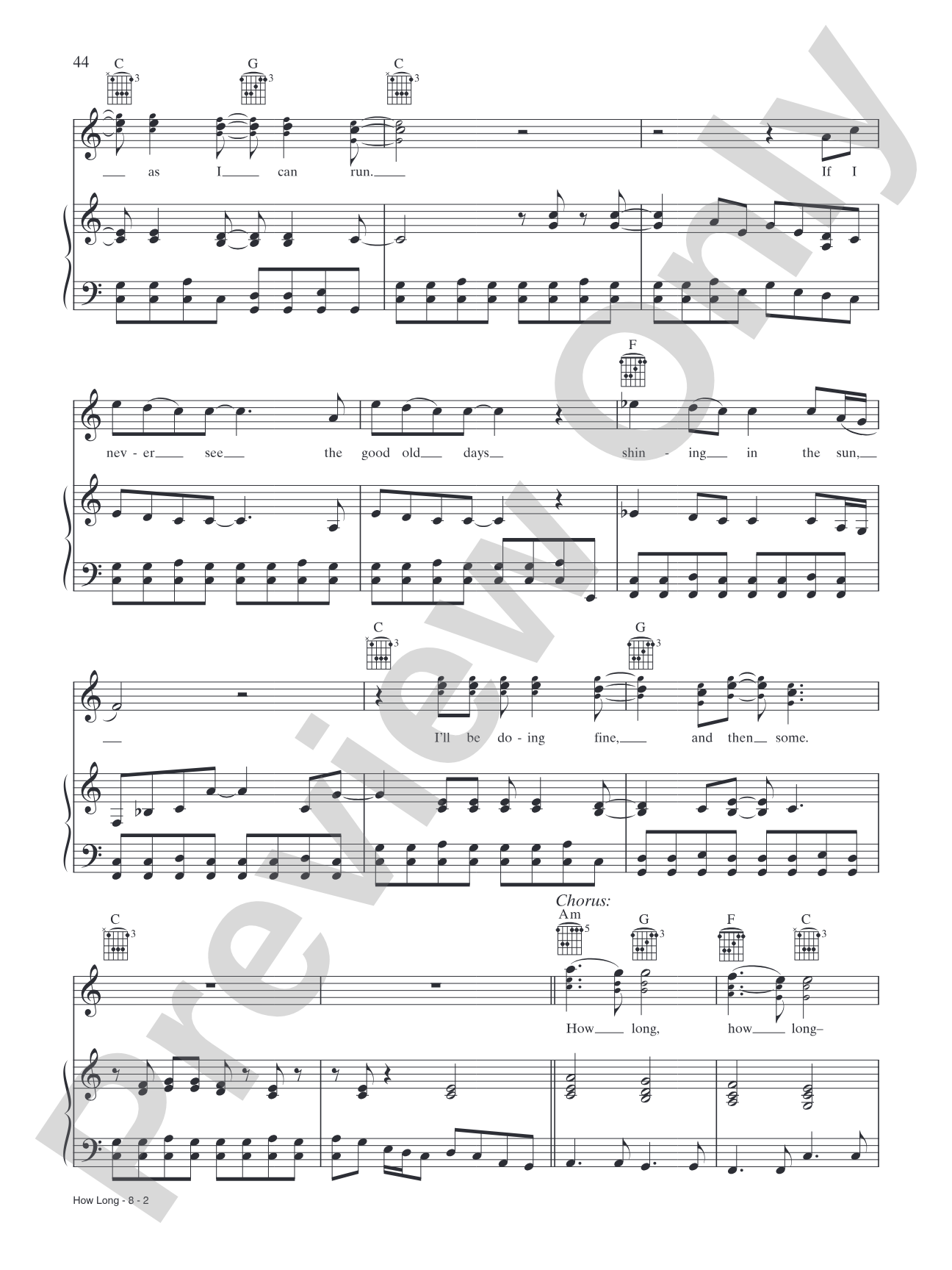 How Long: Piano/Vocal/Chords
