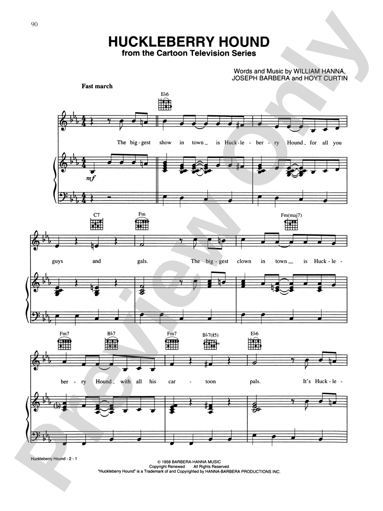 Huckleberry Hound: Piano/Vocal/Chords