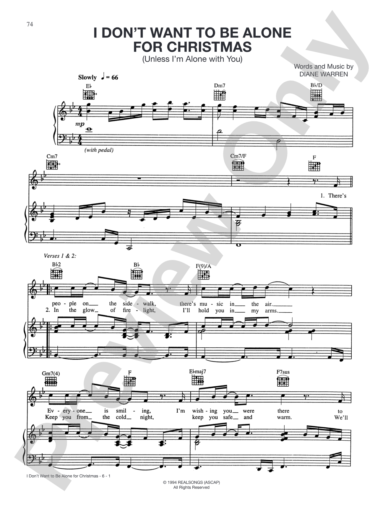 I Don't Want to Be Alone for Christmas (Unless I'm Alone with You): Piano/Vocal/Chords