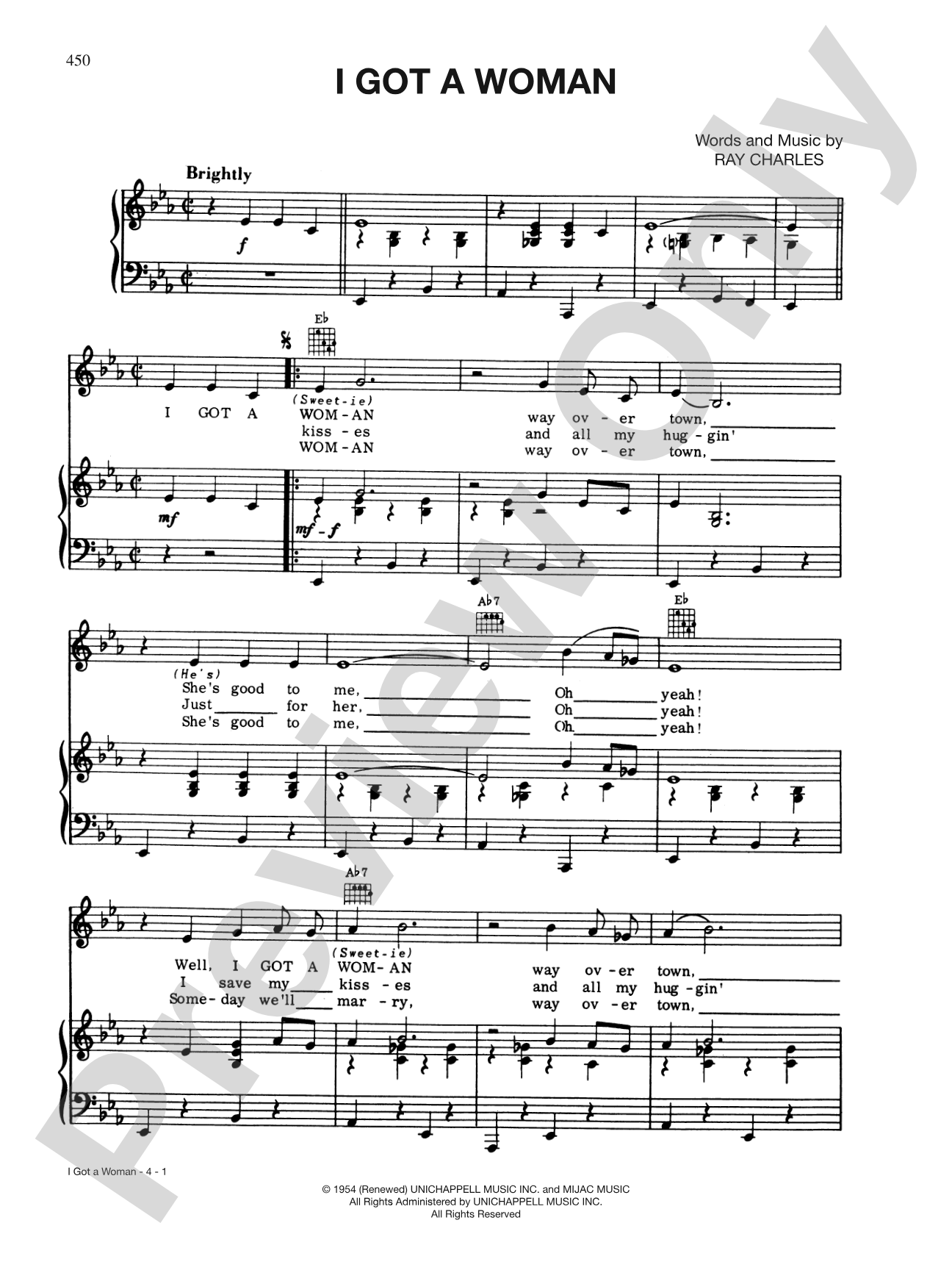 I Got a Woman: Piano/Vocal/Chords