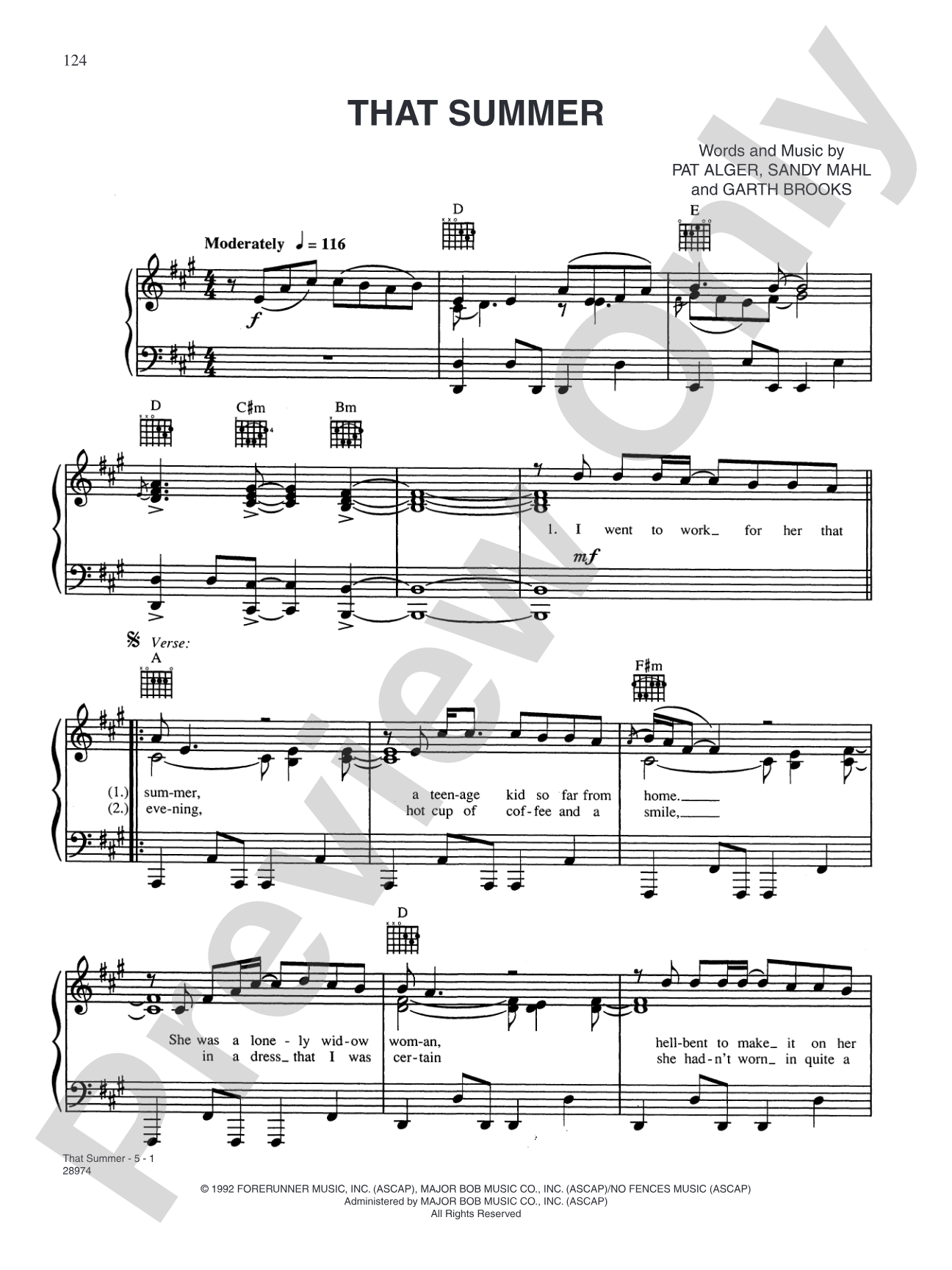 That Summer: Piano/Vocal/Chords