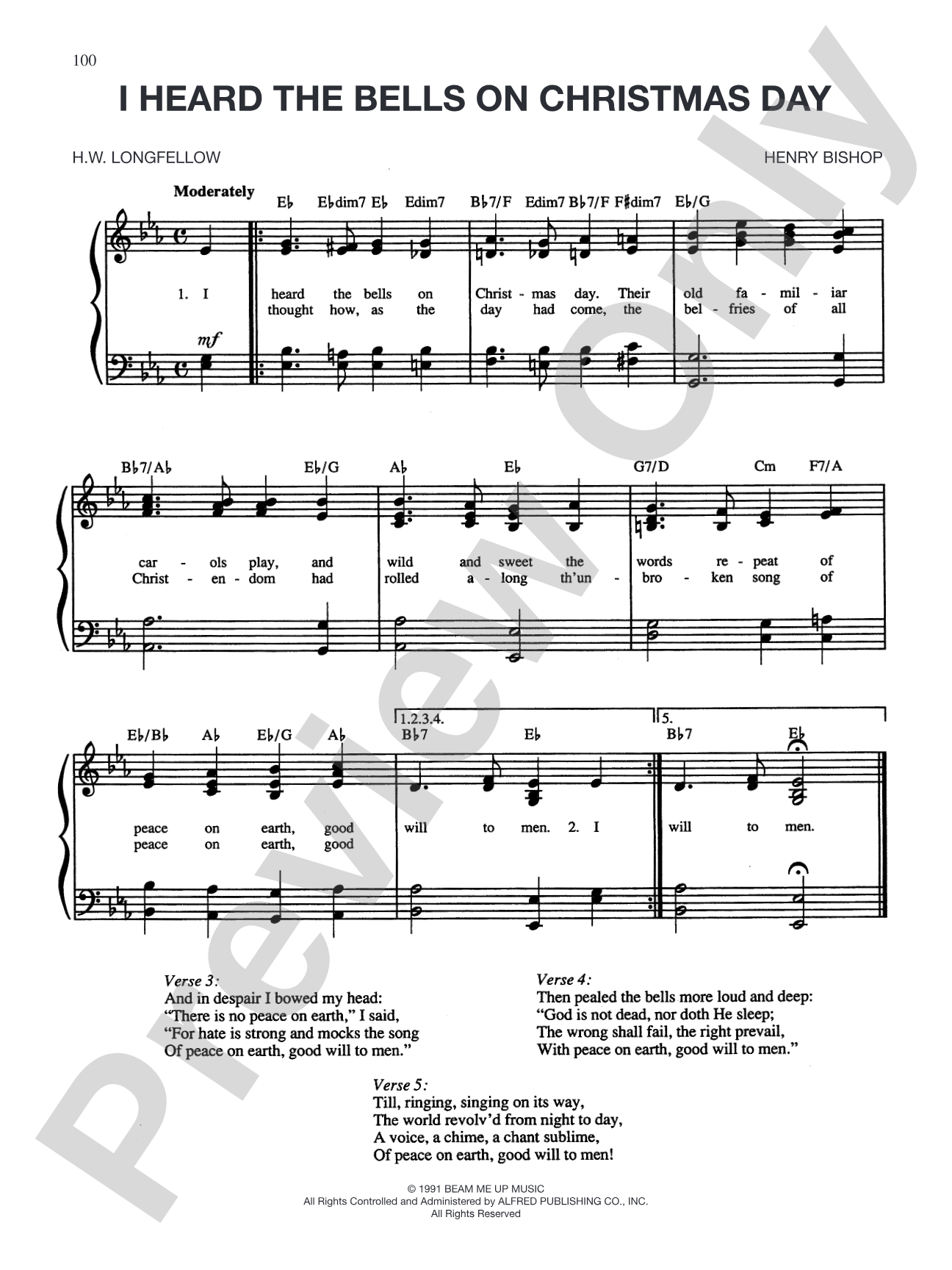 I Heard the Bells on Christmas Day: Piano/Vocal/Chords