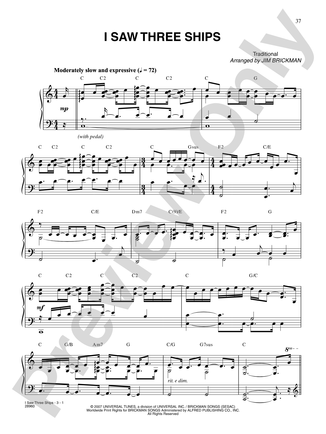 I Saw Three Ships: Piano