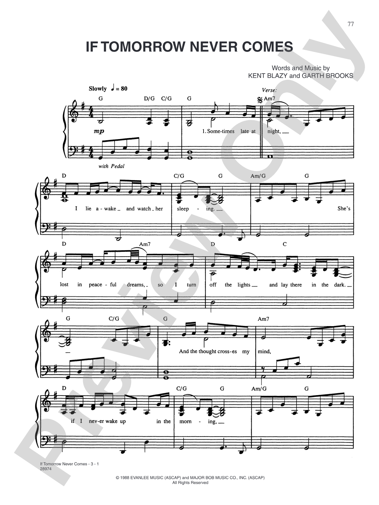 If Tomorrow Never Comes: Piano/Vocal/Chords