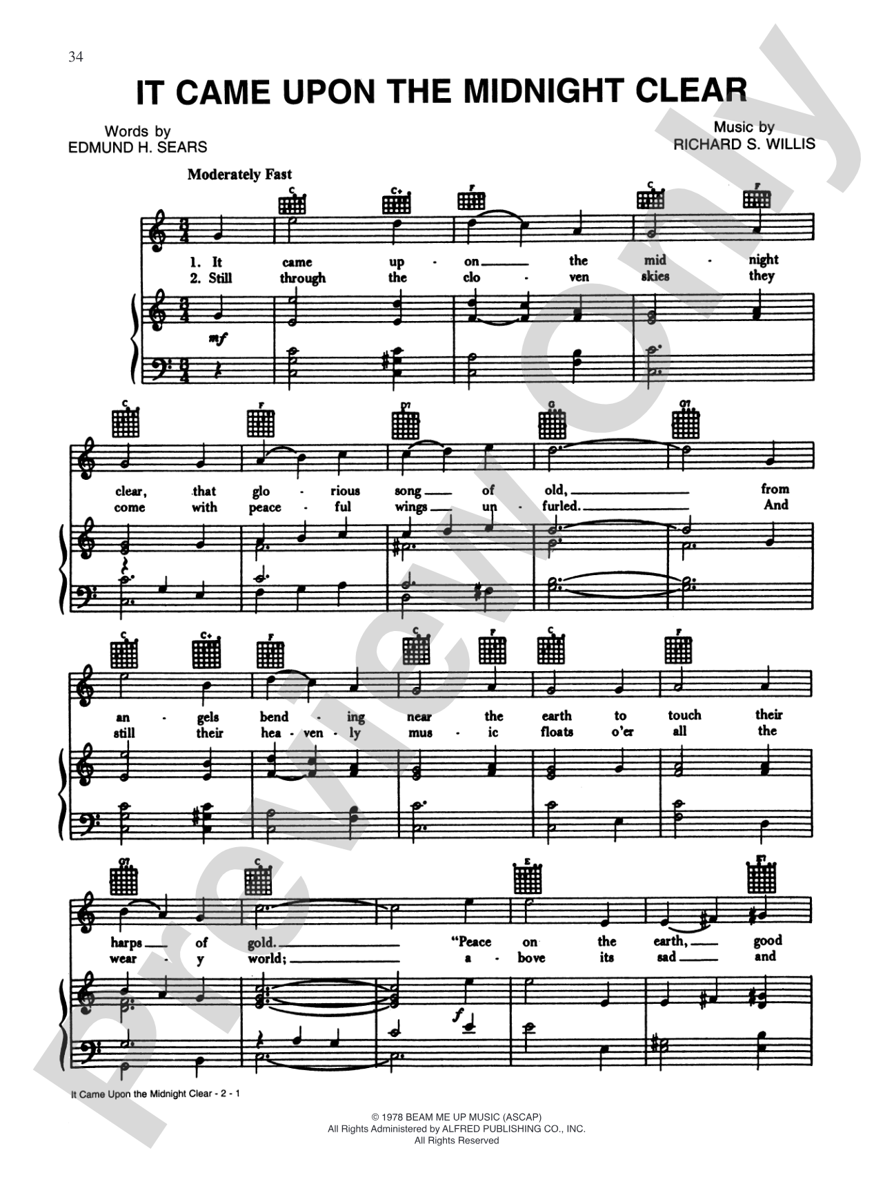 It Came Upon a Midnight Clear: Piano/Vocal/Chords