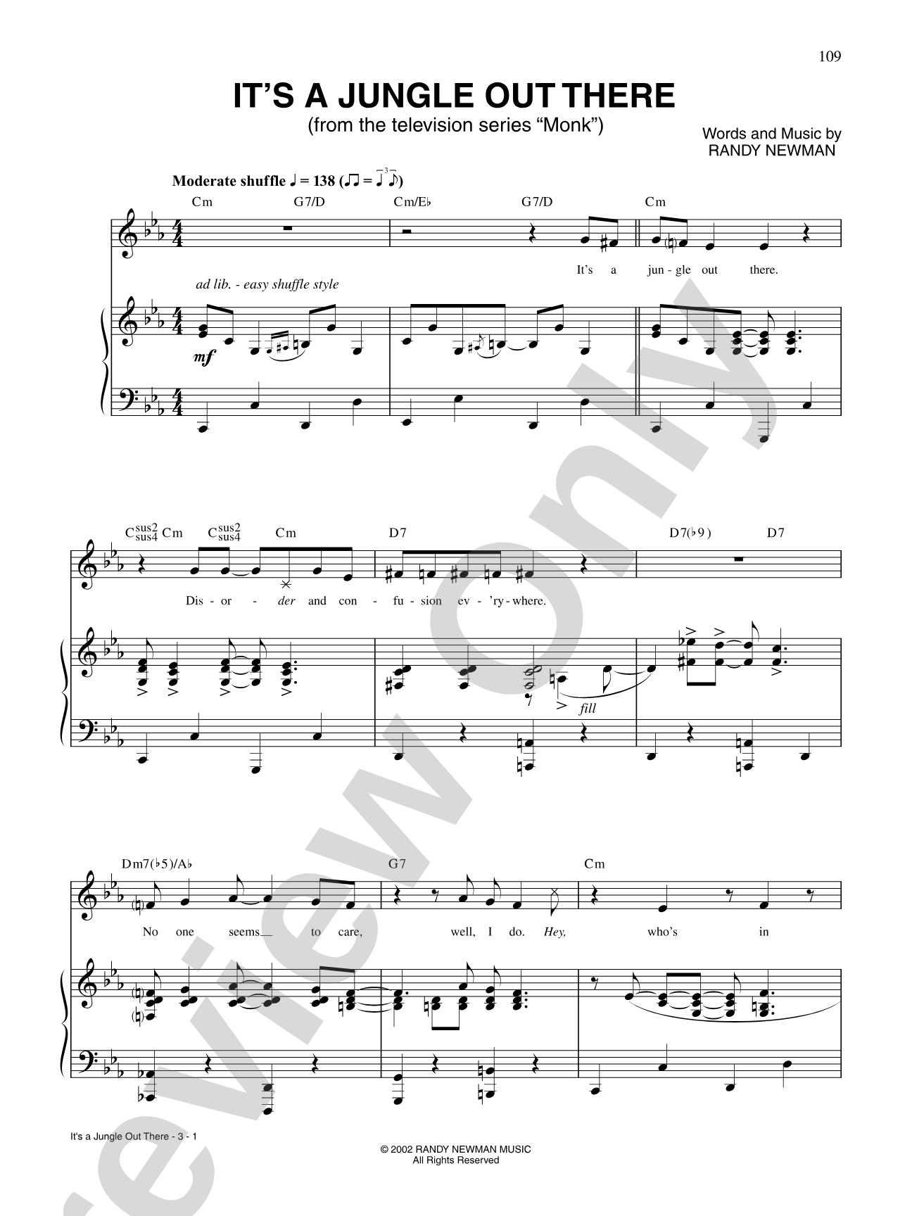 It's A Jungle Out There (From "Monk"): Piano/Vocal/Chords