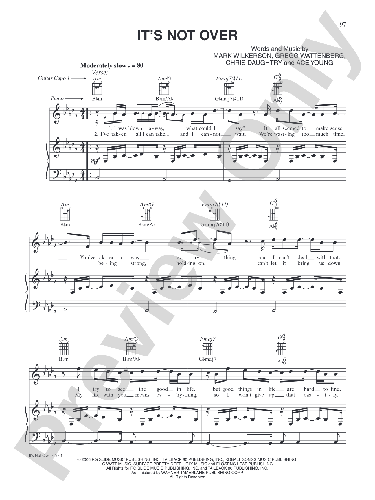 It's Not Over: Piano/Vocal/Chords