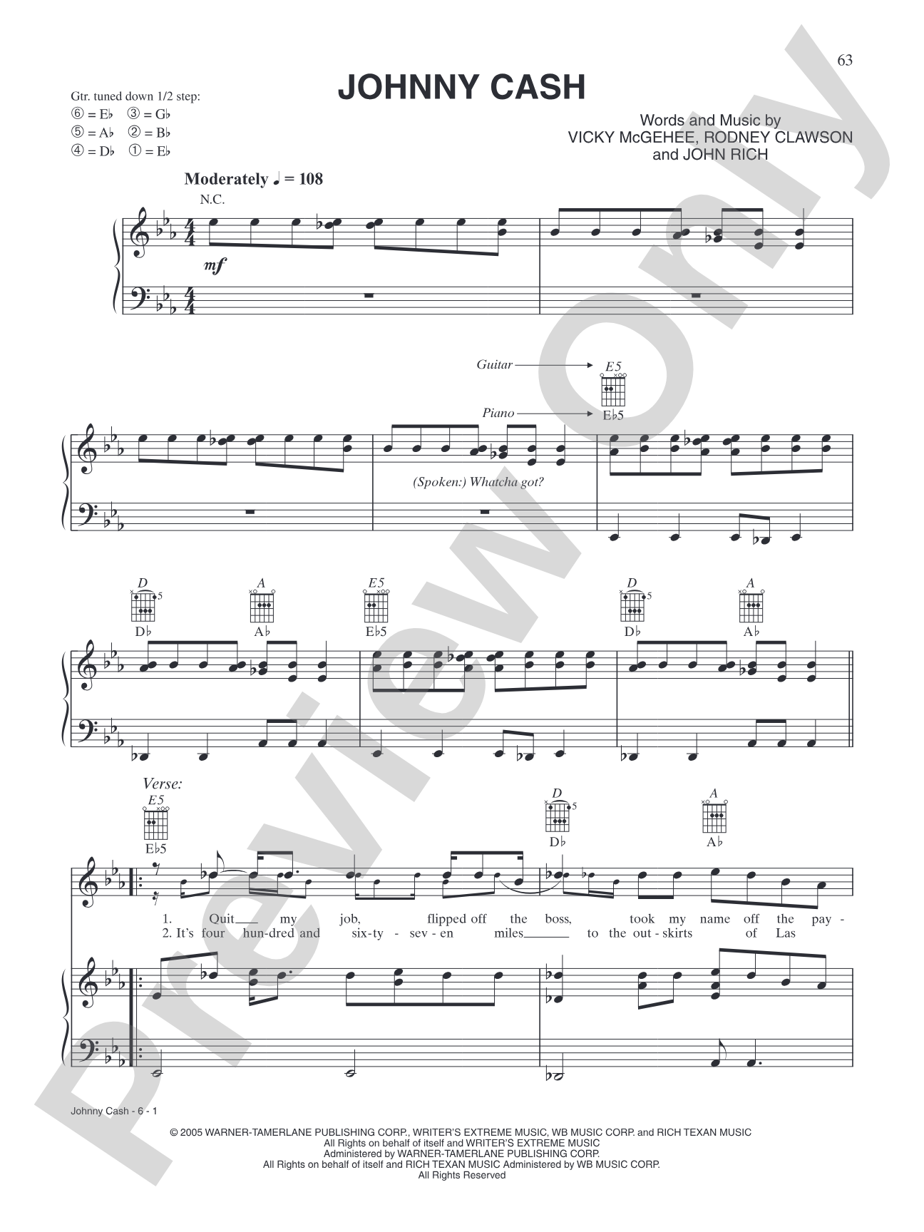 Johnny Cash: Piano/Vocal/Chords