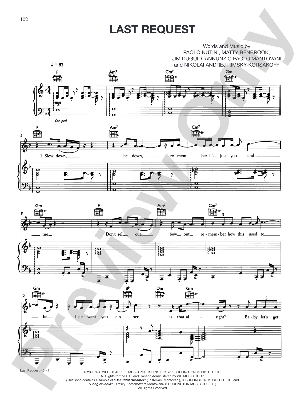 Last Request: Piano/Vocal/Chords