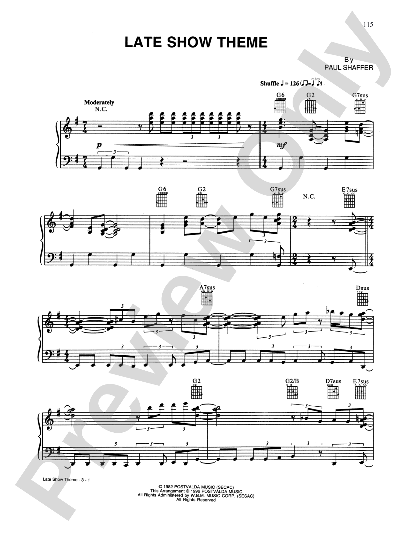 Late Show Theme: Piano/Vocal/Chords