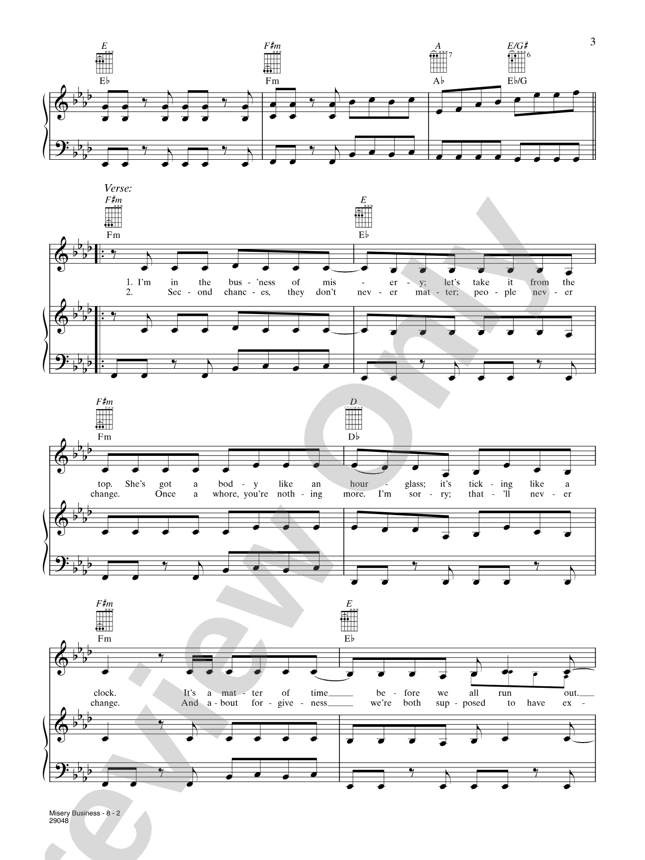 Misery Business: Piano/Vocal/Chords