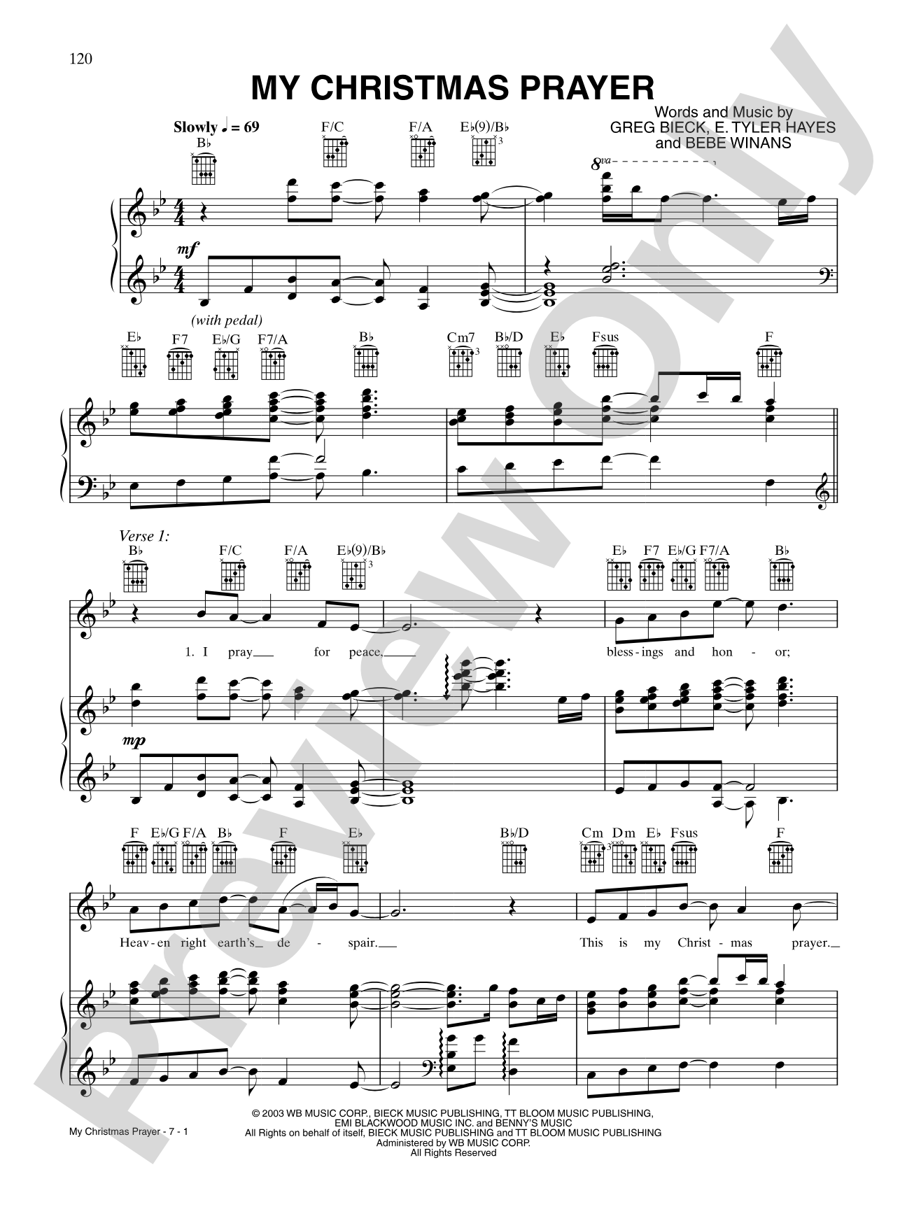 My Christmas Prayer: Piano/Vocal/Chords