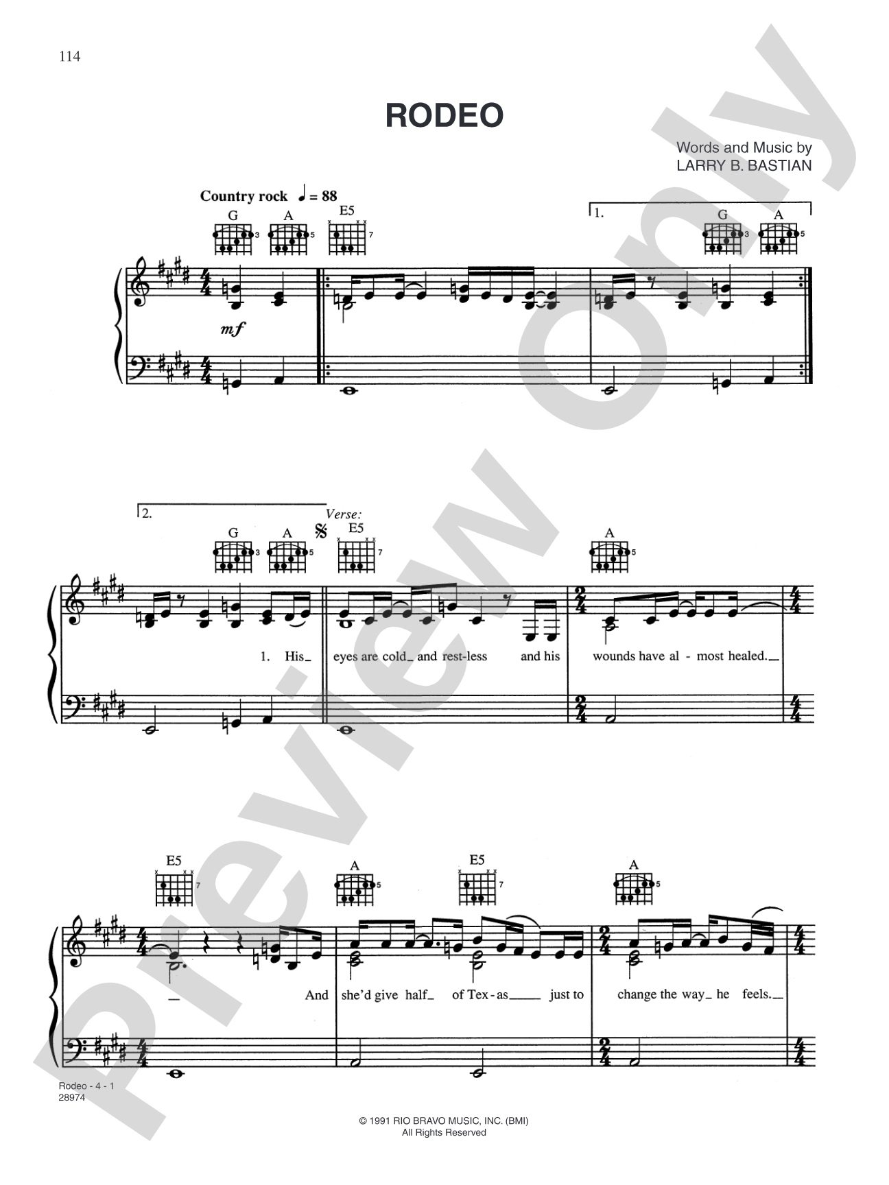 Rodeo: Piano/Vocal/Chords