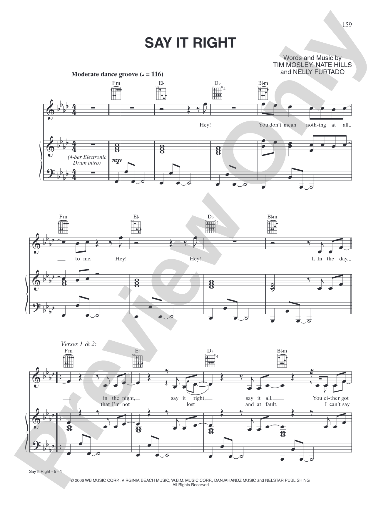 Say It Right: Piano/Vocal/Chords