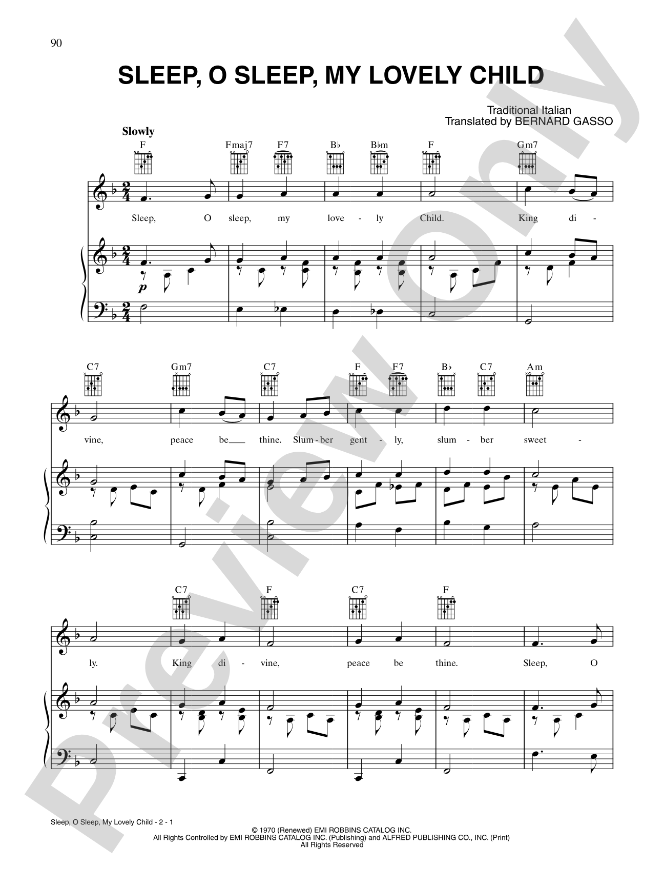 Sleep, O Sleep, My Lovely Child: Piano/Vocal/Chords