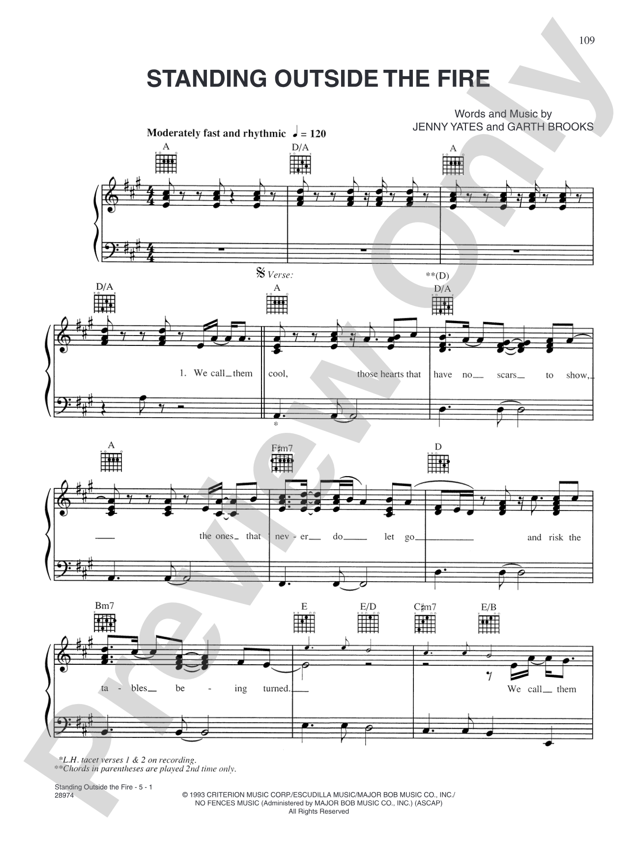 Standing Outside the Fire: Piano/Vocal/Chords